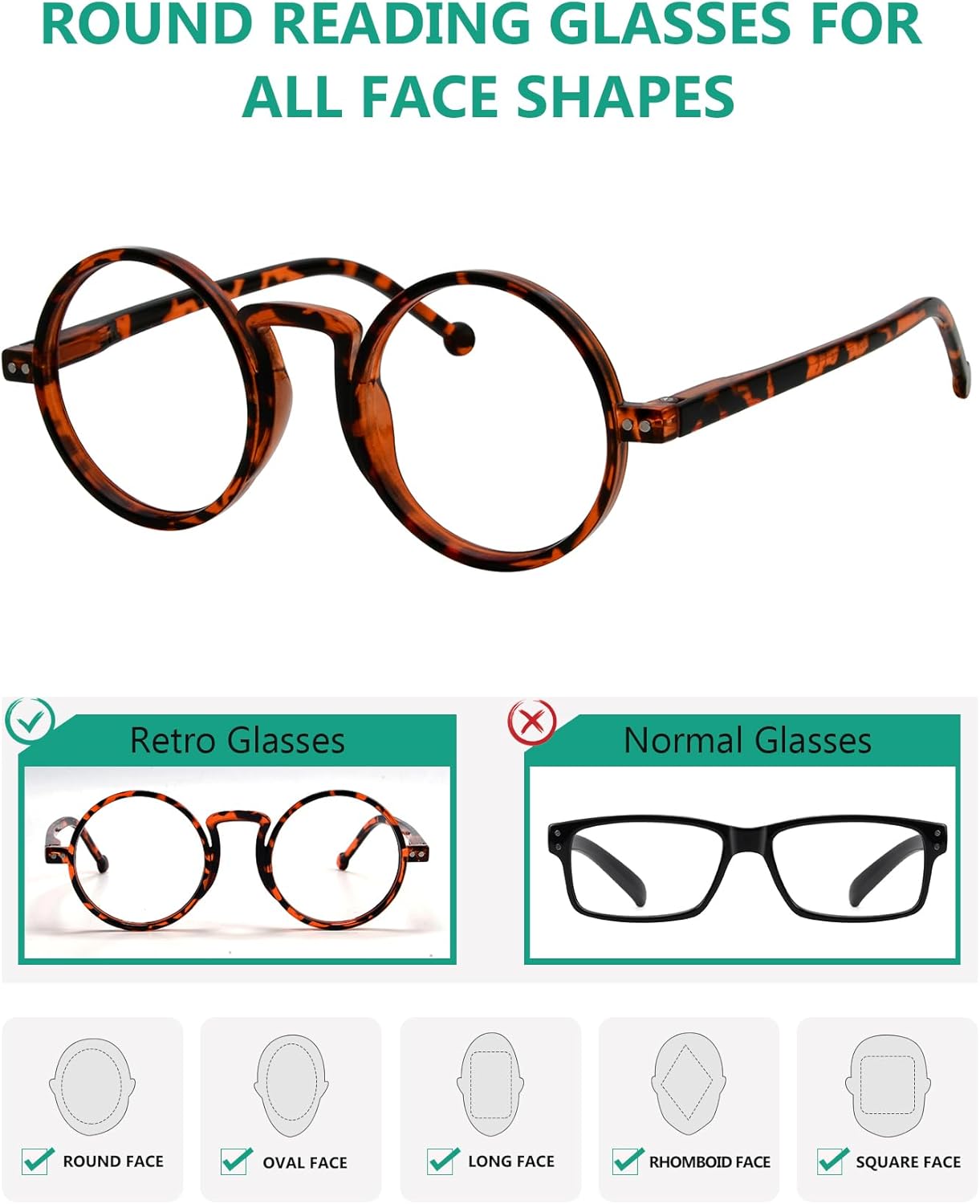 Eyekepper 4 Pack Oversized Round Reading Glasses (2 Pairs Black and 2 Pairs Tortoise) for Men Women Retro Readers +2.75 - Image 5