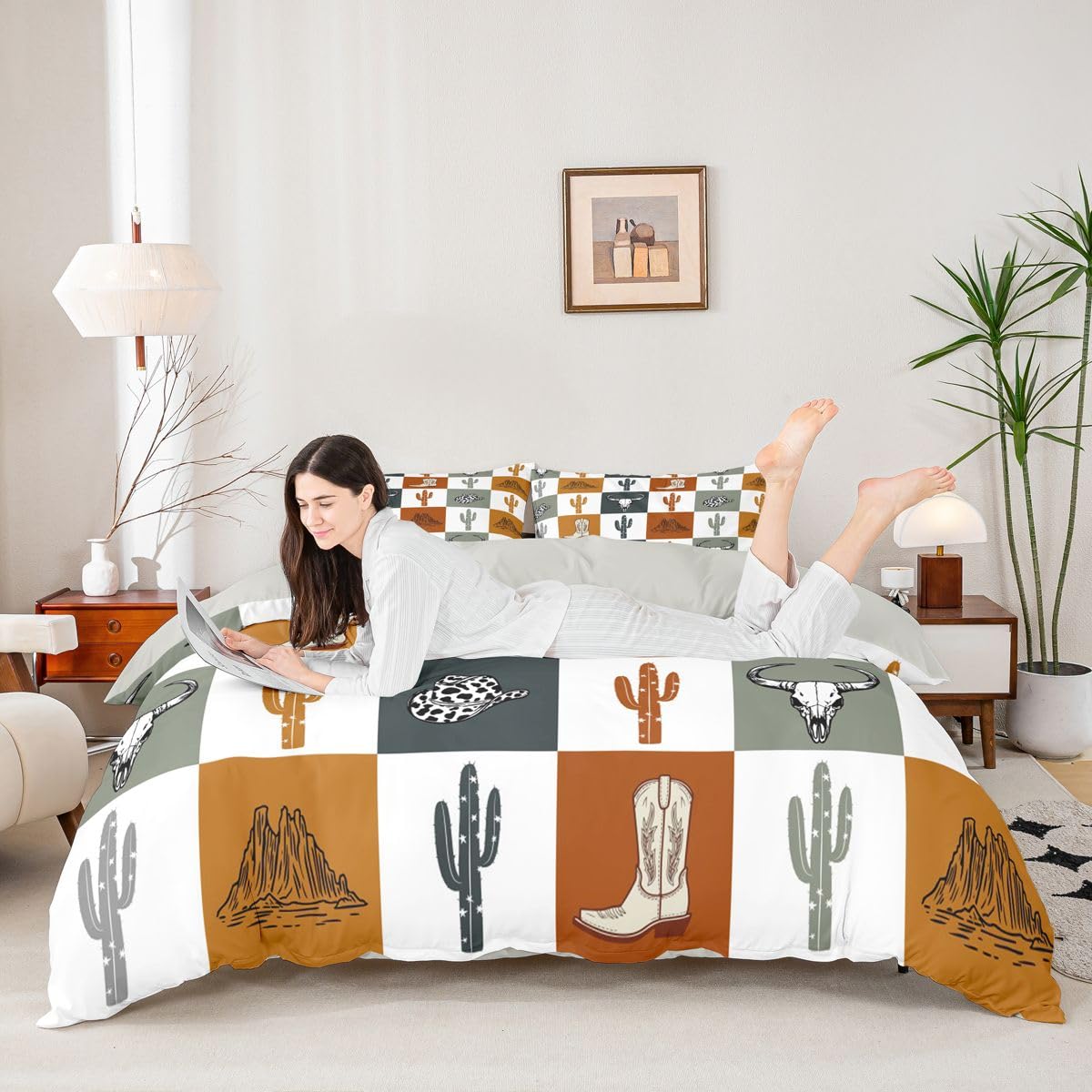 Homewish Krowa czaszka król zestawy pościeli kaktus poszwa na kołdrę kowbojskie buty kapelusz góra patchworkowa poszewka na kołdrę kratka zachodni byk czaszka zestaw łóżek