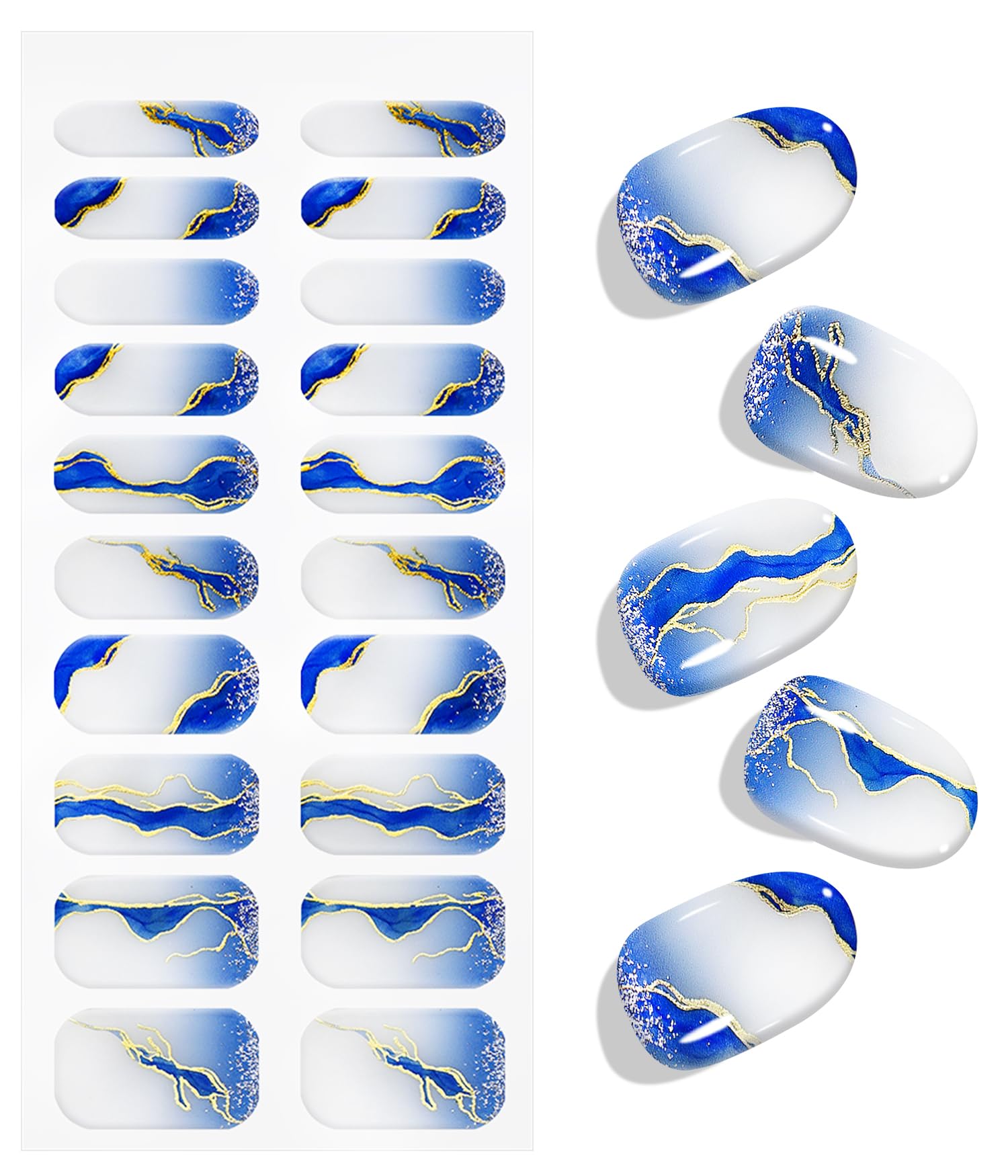 Nagelfolien-Set Glitzer Dunkelblau – Selbstklebend, UV-härtend, 20 Stück + Zubehör