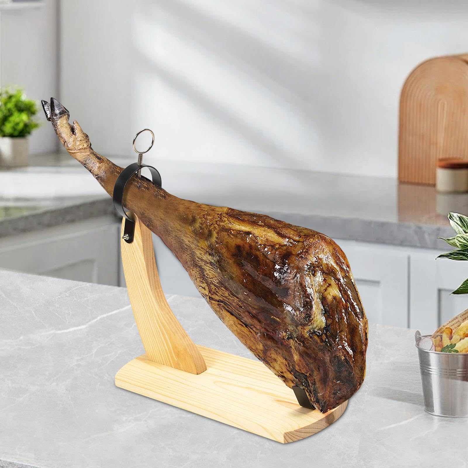 Ham Stand – Deluxe Prosciutto Holder | Jamonero tradizionale con coltello, stazione di servizio per carne incrociata, scaffale per prosciutto, prosciutto artigianale