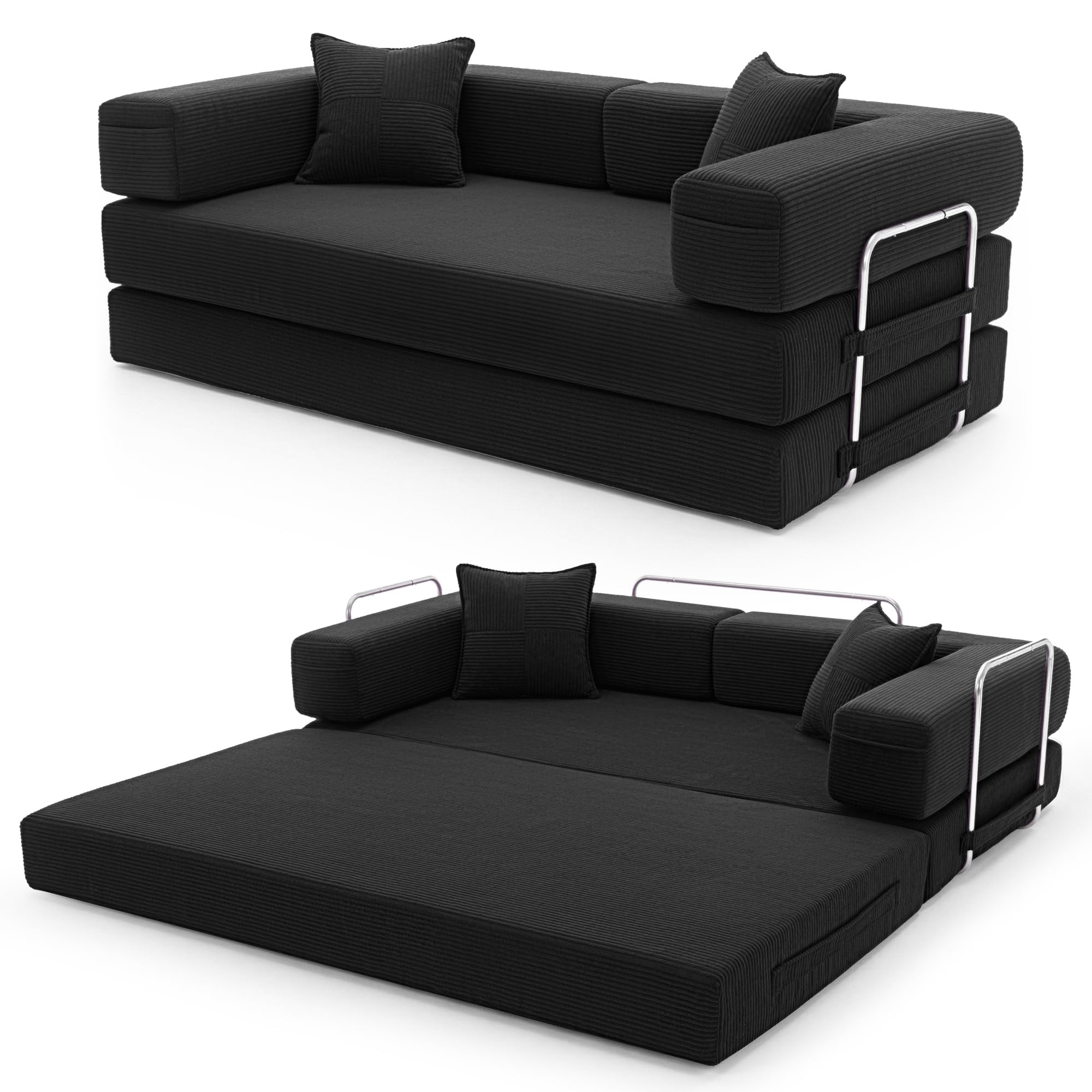 YINIX Sofá Cama 3 Plazas de 200cm, Sofá de Suelo Modular de Pana (Sin Montaje), Sofá Nube Plegable Sin Estructura, Funda Lavable, Cama de Invitados