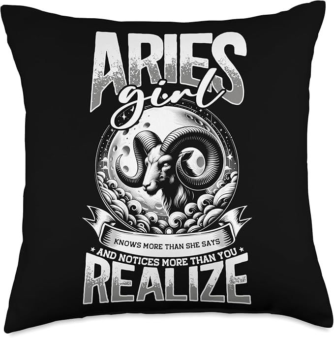 Aries Zodiac Sign Moon Astrology Star Sign, Aries Girl Throw Pillow