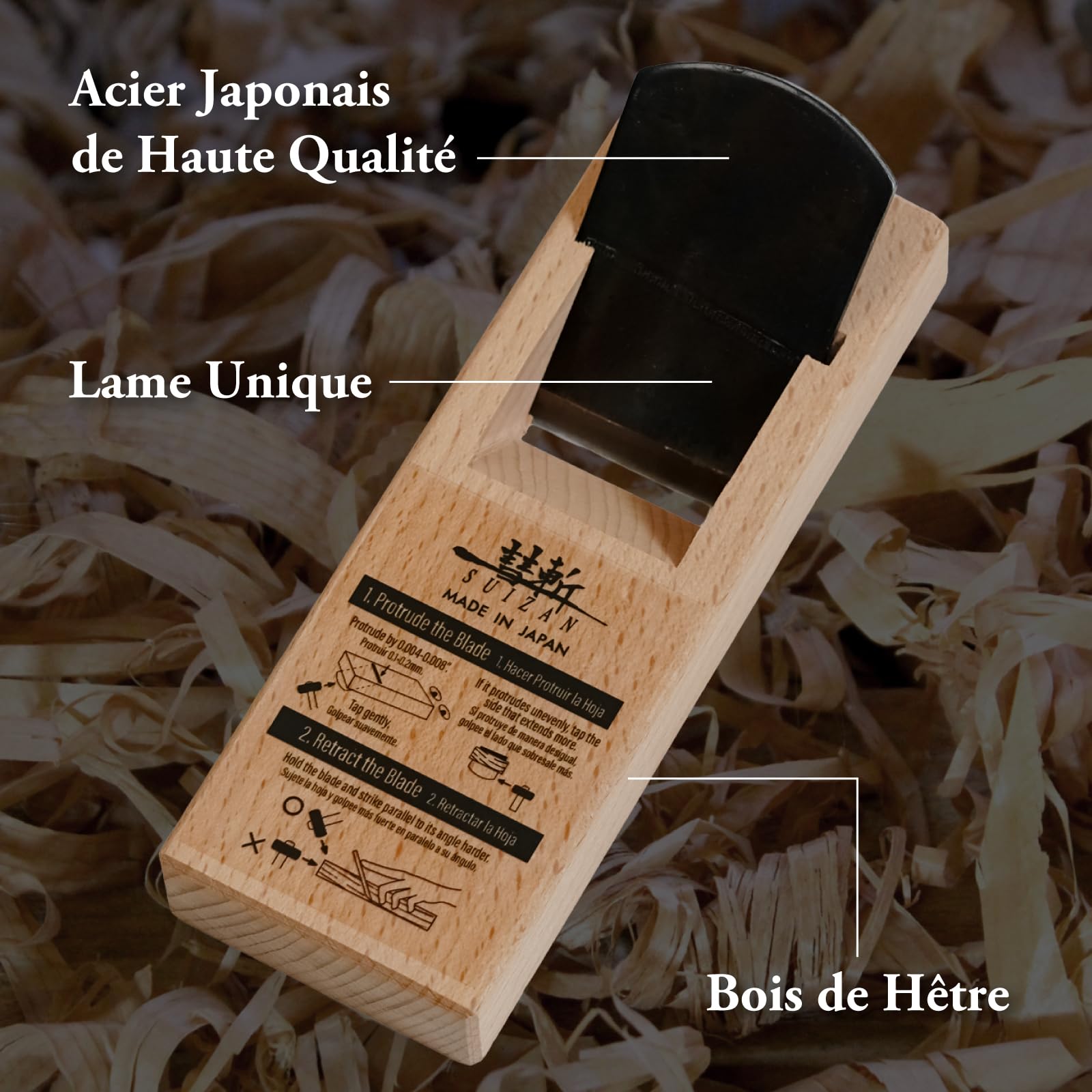 SUIZAN Kanna Rabot japonais à bois 42mm - Outils de menuiserie professionnels