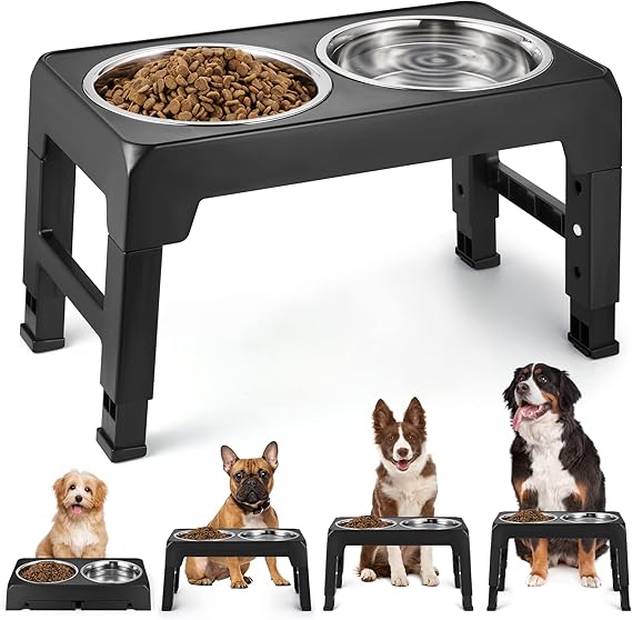 Weenkilly Elevated Dog Bowls 4 Adjustable Heights,Raised Dog Feeding Bowls,Stainless Steel Dog