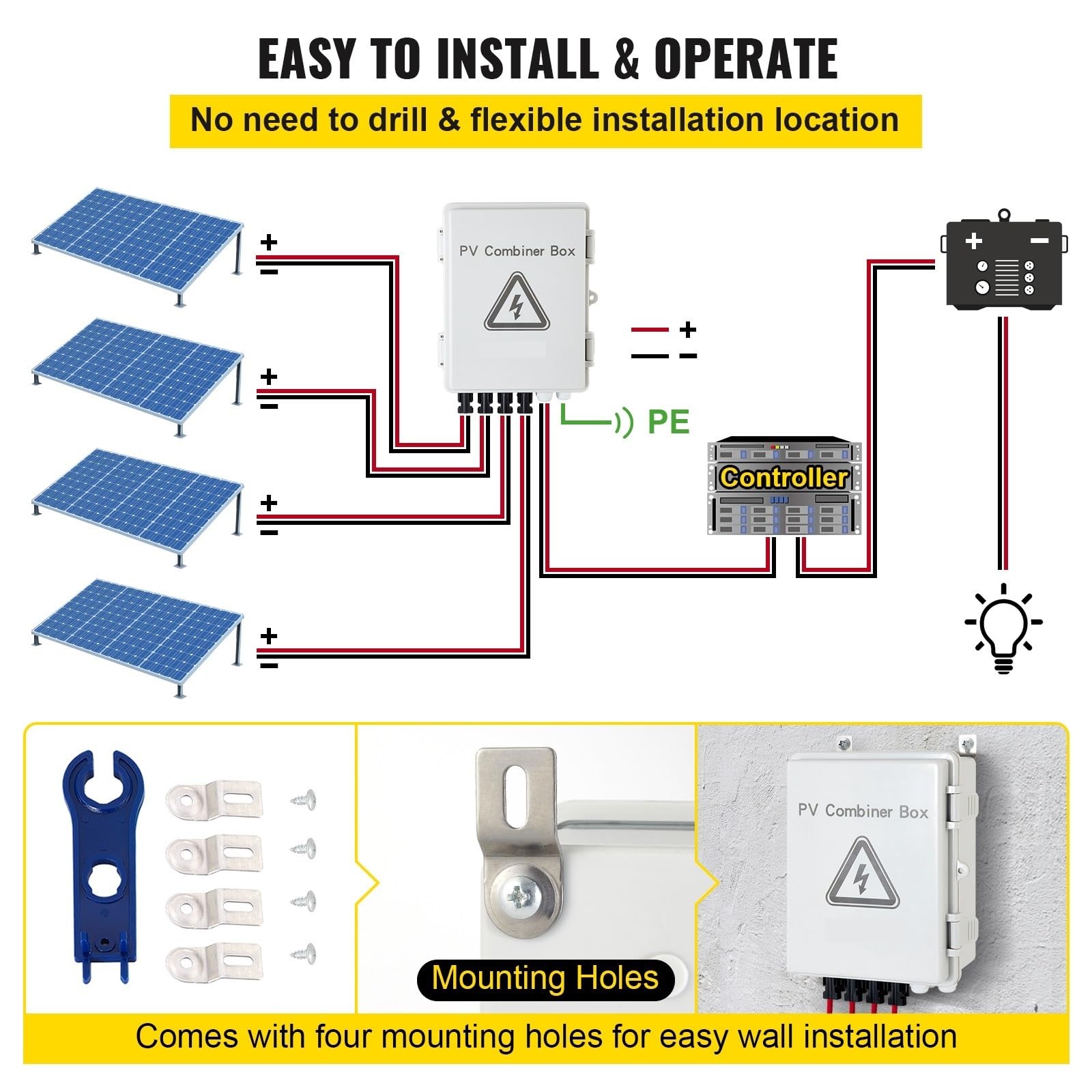 PV Combiner Box 4 ciąg 6 ciągów IP65 wodoodporna ochrona odgromowa przerywacz do systemu paneli słonecznych On/Off Grid(4 String)