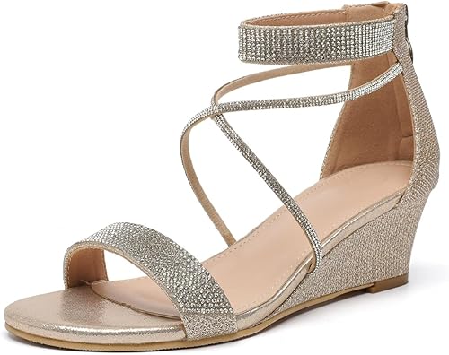 Miniatura 7 de kkdom Sandalias de tacón grueso con cremallera y puntera abierta para mujer, zapatos brillantes de tacón bajo