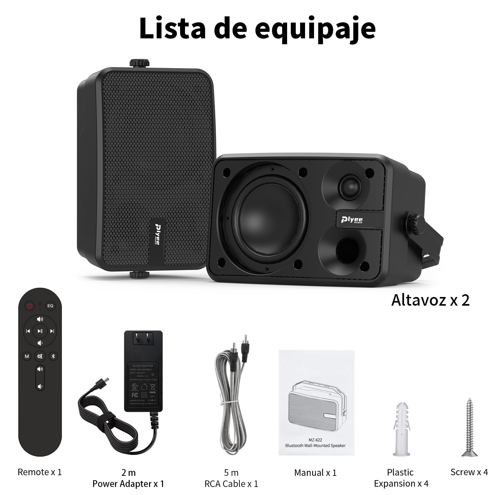 Altavoz Bluetooth para Exteriores, Altavoz de Pared Activo + Pasivo, Compatible con Bluetooth y Auxiliar, Amplificador Integrado, Adecuado para Patio, Porche, Garaje, Piscina, Pack de 2