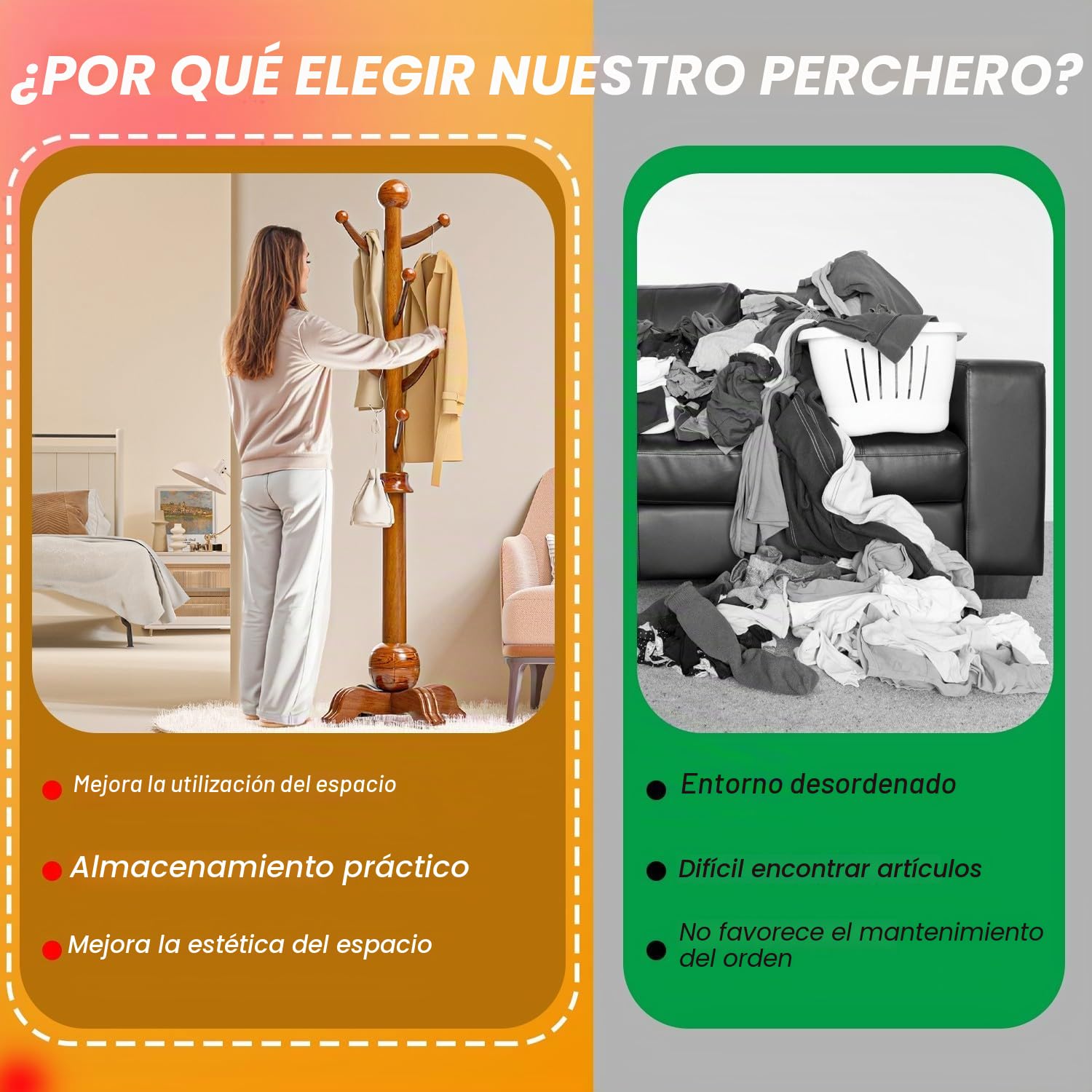 Perchero de Pie de Madera, Perchero de Pie en Forma de árbol, Árbol de Pasillo Regulable en Altura, Base Resistente, Perchero para Pasillo, Entrada, Hogar