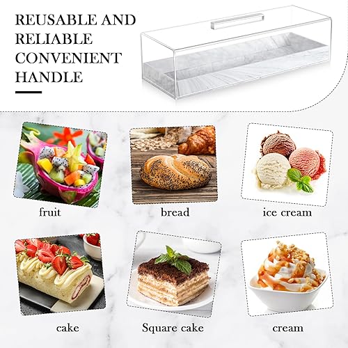 Miniatura 5 de Dandat 2 bandejas rectangulares para servir con tapa, soporte rectangular para tartas de grano mármol gris, soporte para pasteles de acrílico con