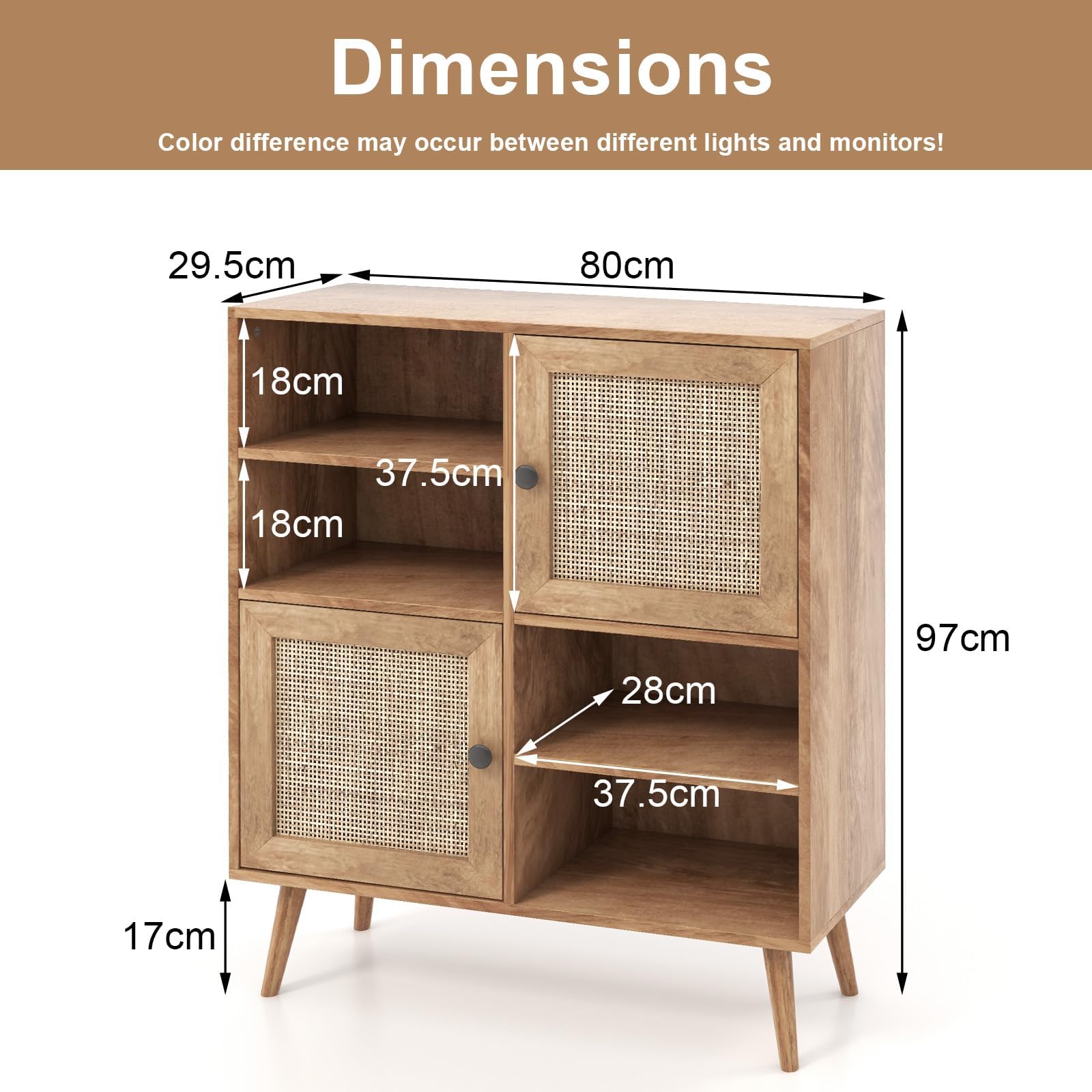 Buffet Bas En Rotin Naturel Avec 2 Portes - Meuble Rangement Cuisine/salle à Manger 80x38x81 Cm, étagère Réglable