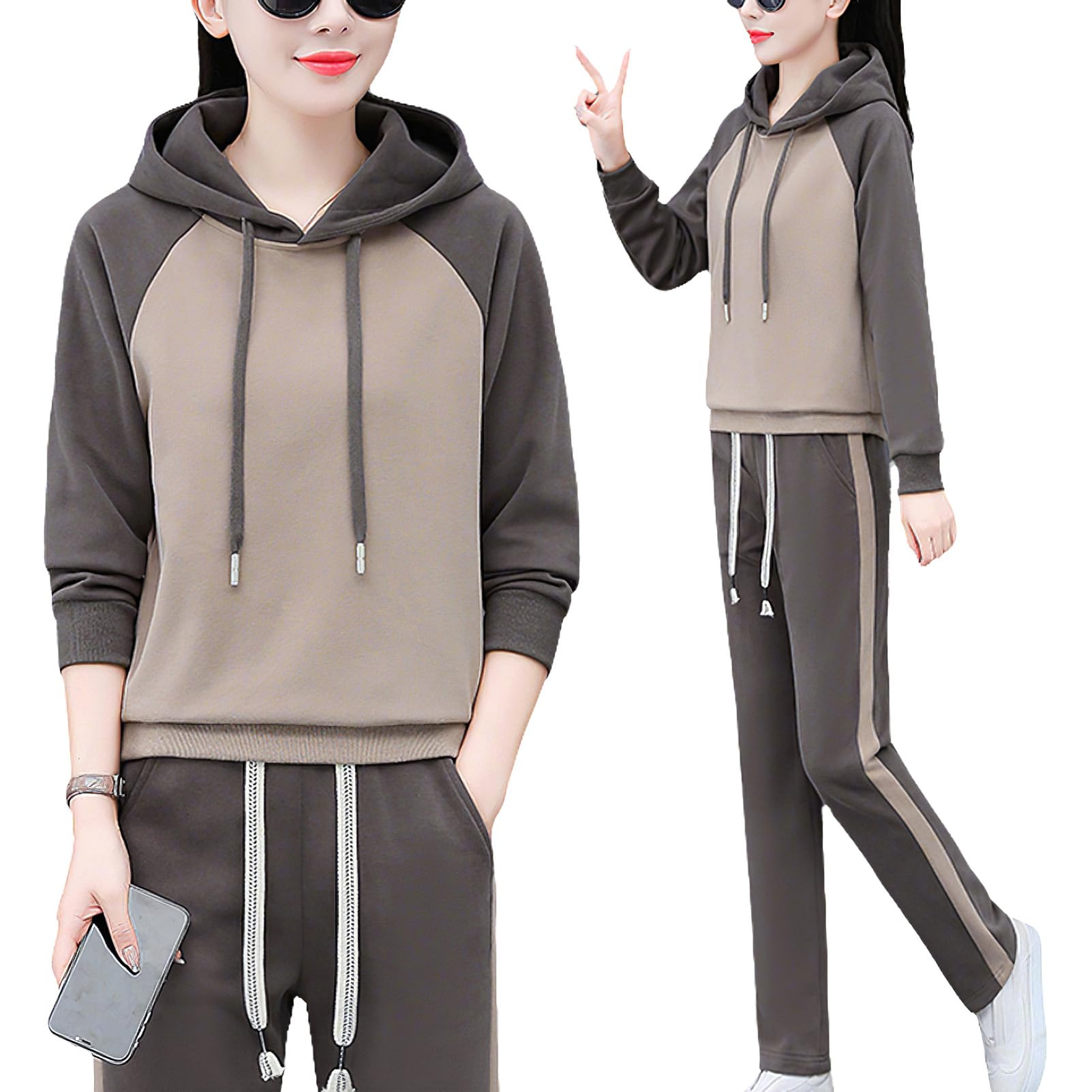 amropi Femme Survêtement Ensemble Haut Sweat à Capuche et Pantalon Jogging Tenue de Sport