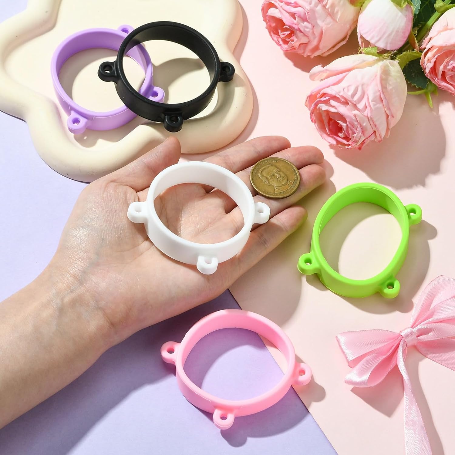 Ipotkitt 5pcs 5 Colors Water Bottle Silicone Rings Round Elastic Rings with 3 Holes Cup Handle Accessories for Home Outdoor Cup Bottle Mug Strap Making image 4