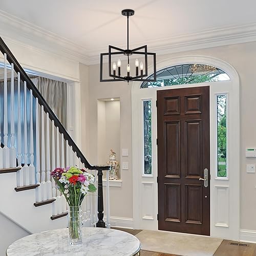 Miniatura 6 de Candelabro negro, 5 luces, lámpara de comedor geométrica de metal, moderna, industrial, para granja, sala de estar, entrada, cocina (negro,