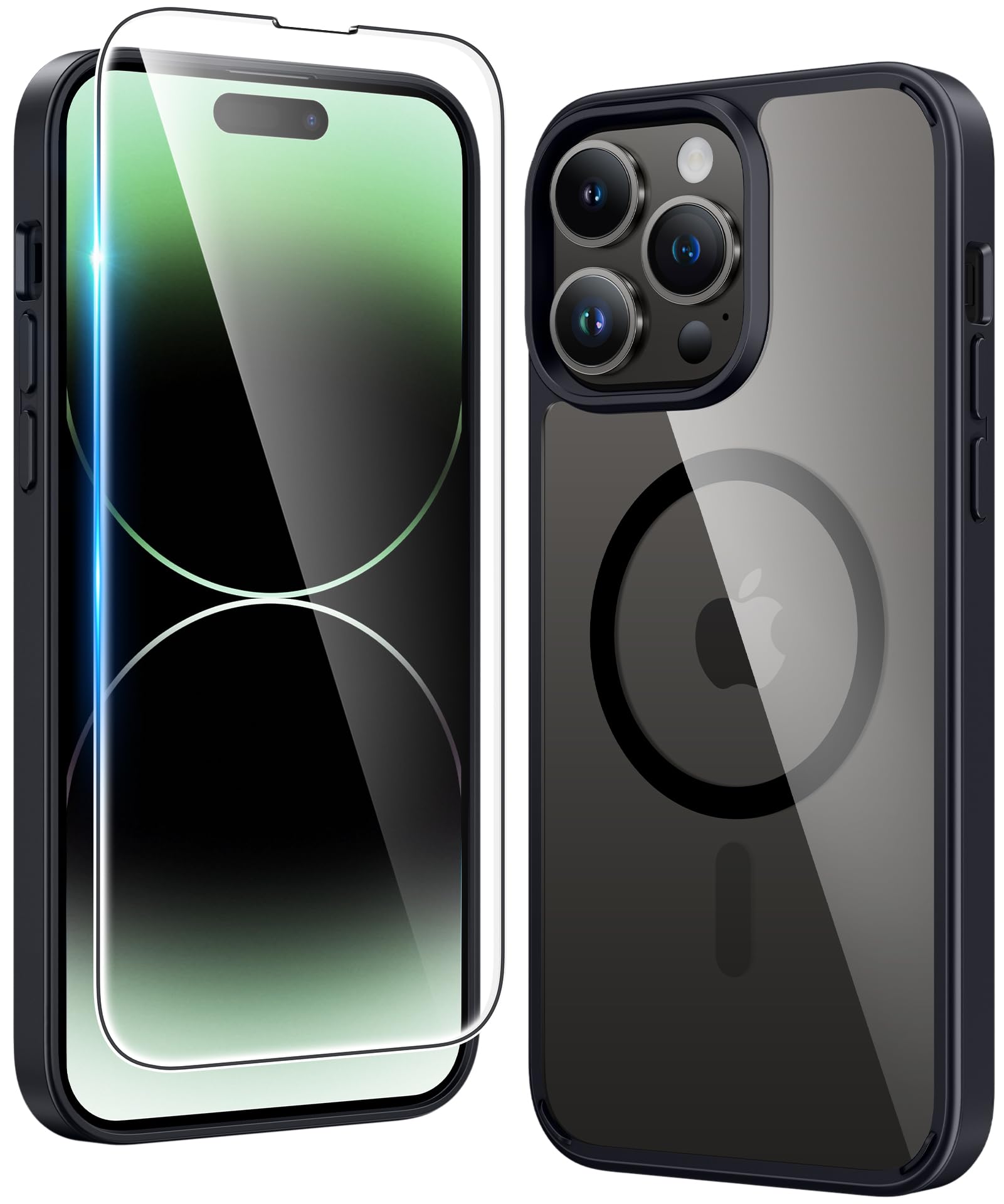 FNTCASE for iPhone 14 Pro Case: Clear Magnetic Phone Cases with Screen Protector Compatible with Magsafe Slim Anti Yellowing Rugged Shockproof