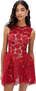 Women's Red Fine Lace Pearl Mini Dress - Buy now