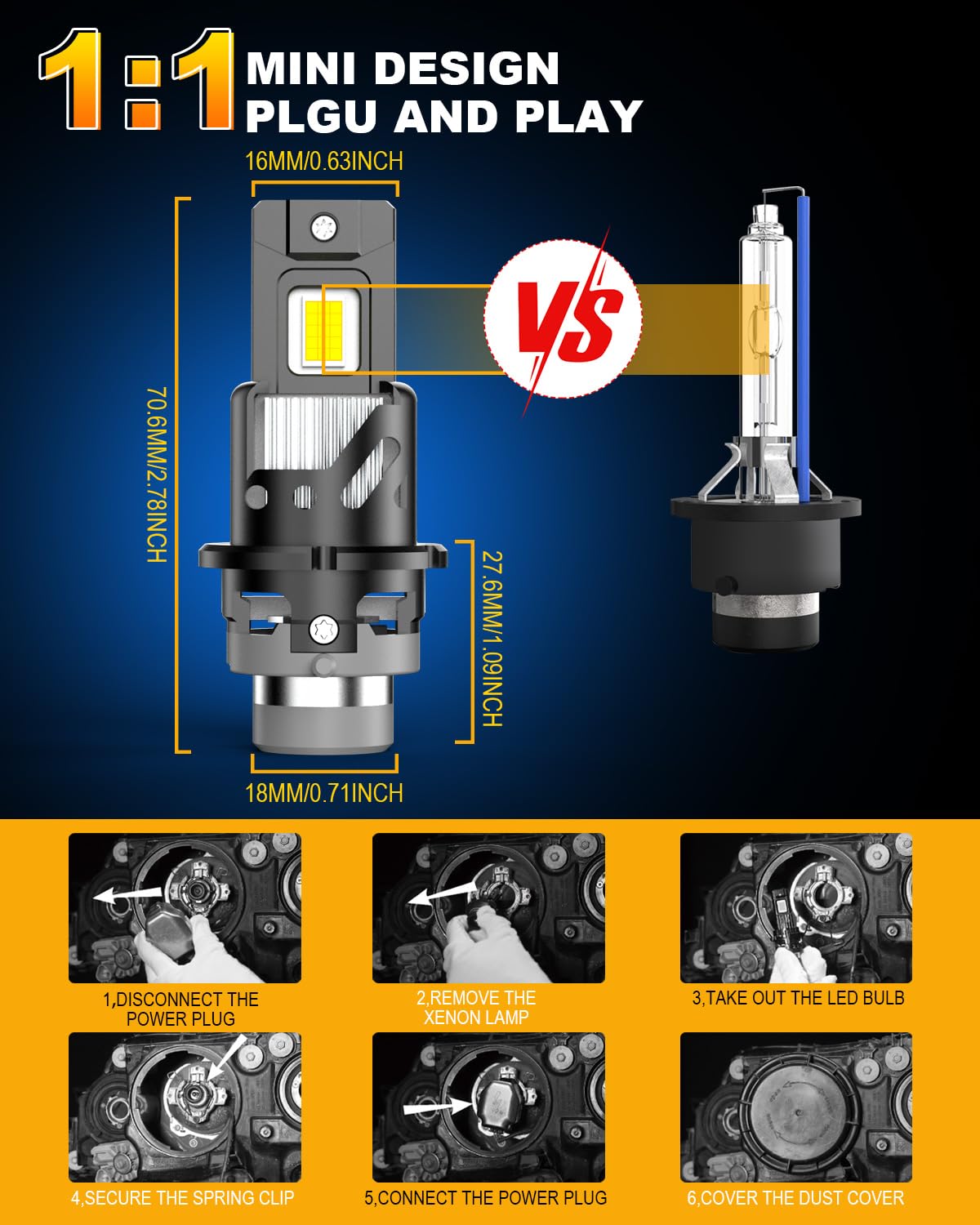 KATUR Żarówki LED D4S 800% jasności, 30000 lm 6500K białe żarówki LED 1:1 Plug and Play D4S Reflektory samochodowe (zestaw 2 szt.)