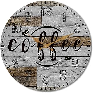Rustic Kitchen Wall Clock Wooden Office Coffee Decor Wall Clocks 12 inches Silent Clocks for Kitchen / Office / Coffee Corner Coffee Bar Decoration