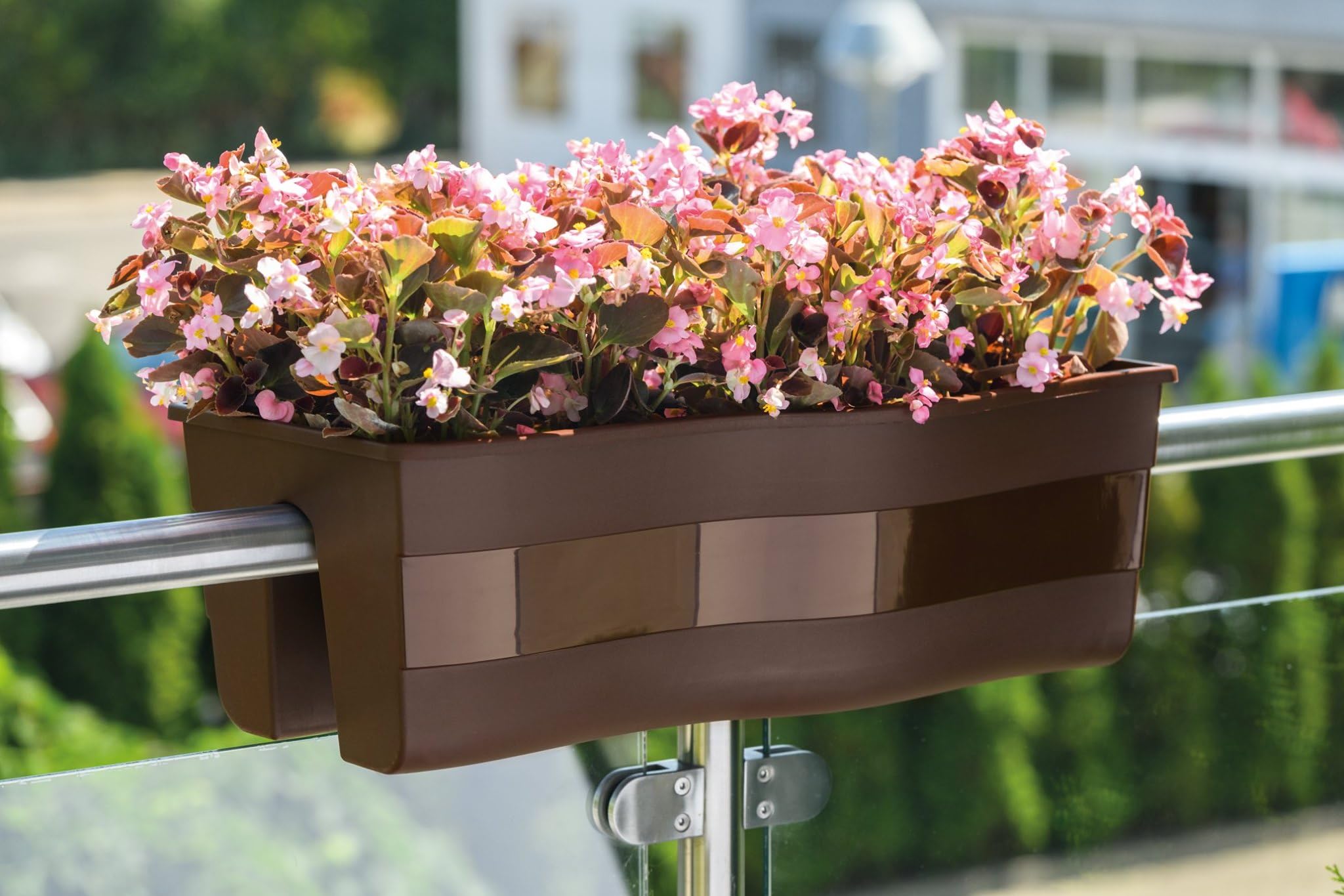 Fioriera 58 x 29 x 20 cm | Fioriera da balcone con sistema di irrigazione e tappi in gomma per scarico dell'acqua, per balcone o giardino, vaso per piante protegge le radici e previene il