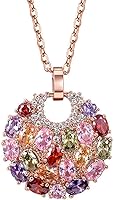 Merdia Crystal Colorized Cubic Zirconia Flower Pendant Necklace for Women - Silver Multi-Color with 17.32+1.96in Extender Chain