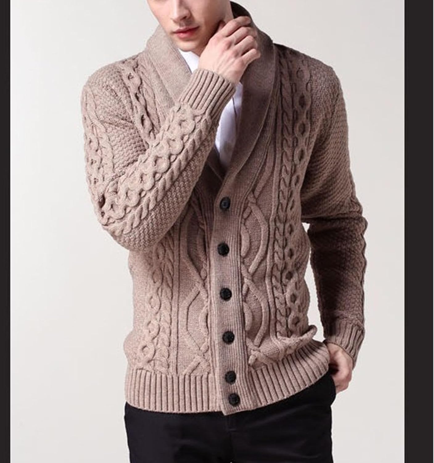 Men's Cardigan Sweaters Slim Fit Cable Knit Button Sweaters Casual Long Sleeve Knitted Ribbed Cardigans