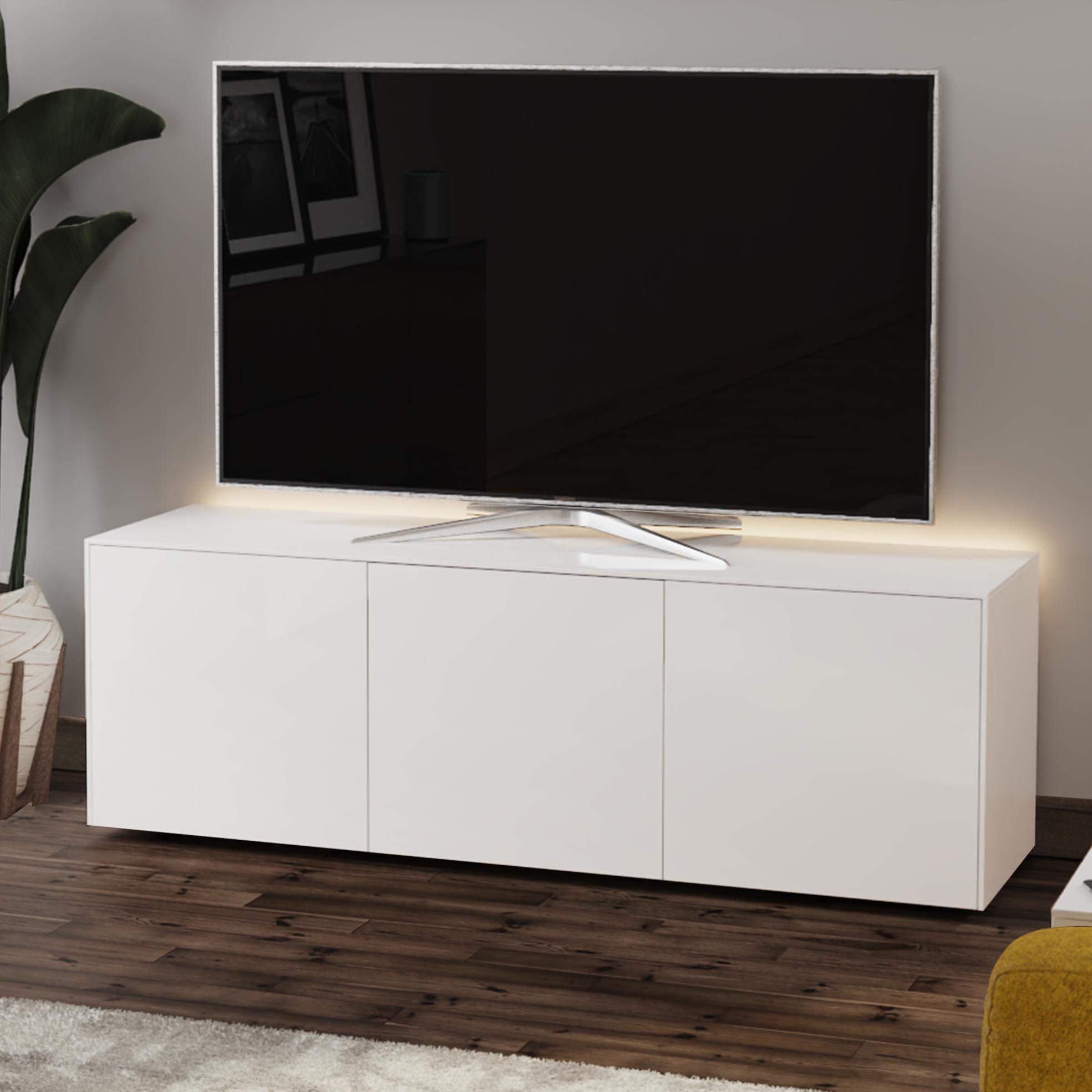 Frank Olsen INTEL1500LED-WHT Gloss White TV Cabinet For TVs Up To 70 inch with LED Lighting and Alexa Compatibility