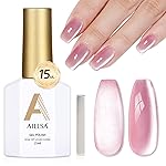 AILLSA Glass Cat Eye Gel Nail Polish, 15ml Pink Glitter Jelly Sheer Gel Polish, Translucent Magnetic Shimmer Sparkle Nail Art U V Salon 0.5 OZ GF36