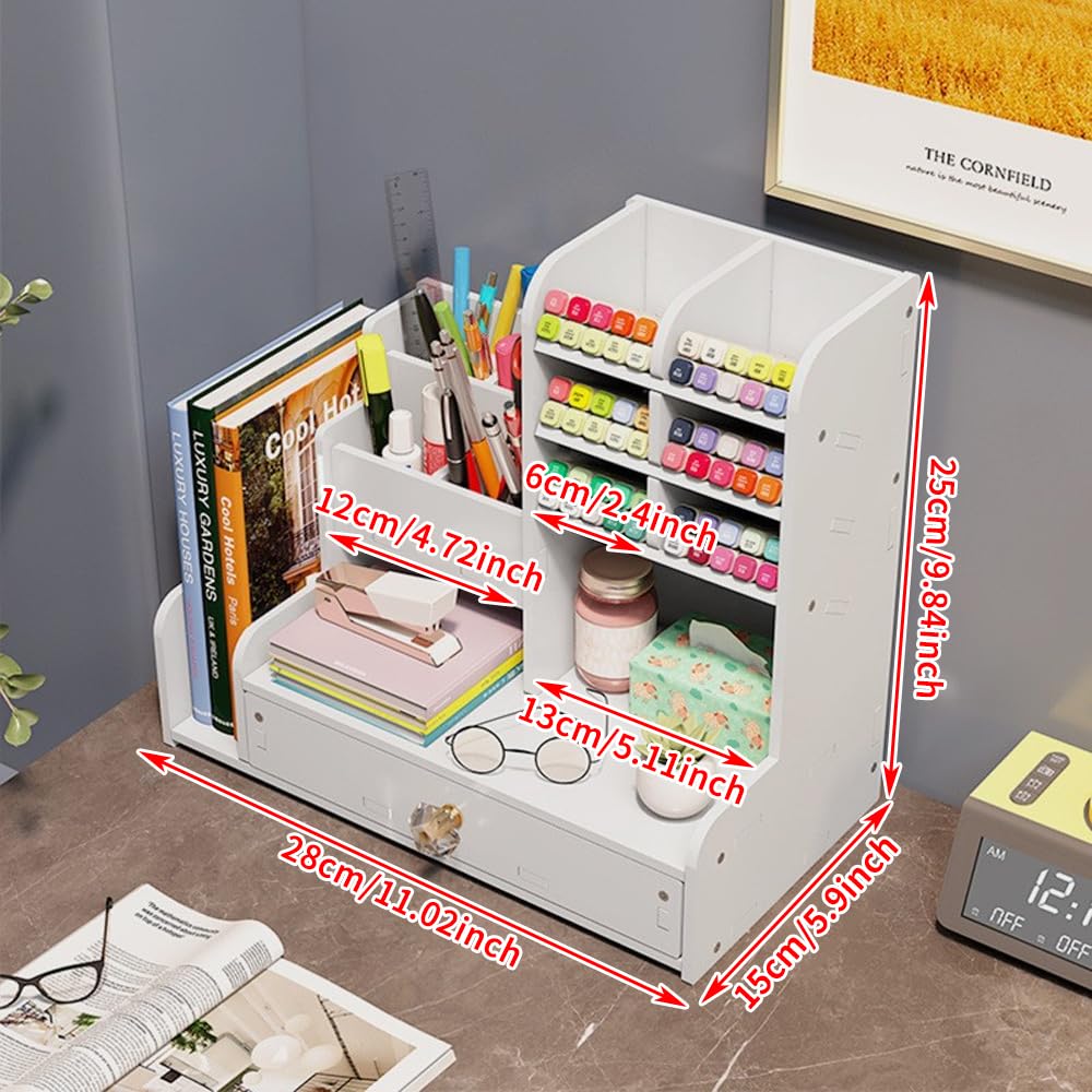 Schreibtisch-Organizer mit Schublade – weißer Stifthalter & Kunstbedarfs-Caddy, Schreibtisch-Organizer für Büro, Schule, Bastelaufbewahrung, DIY-Organizer für Zubehör