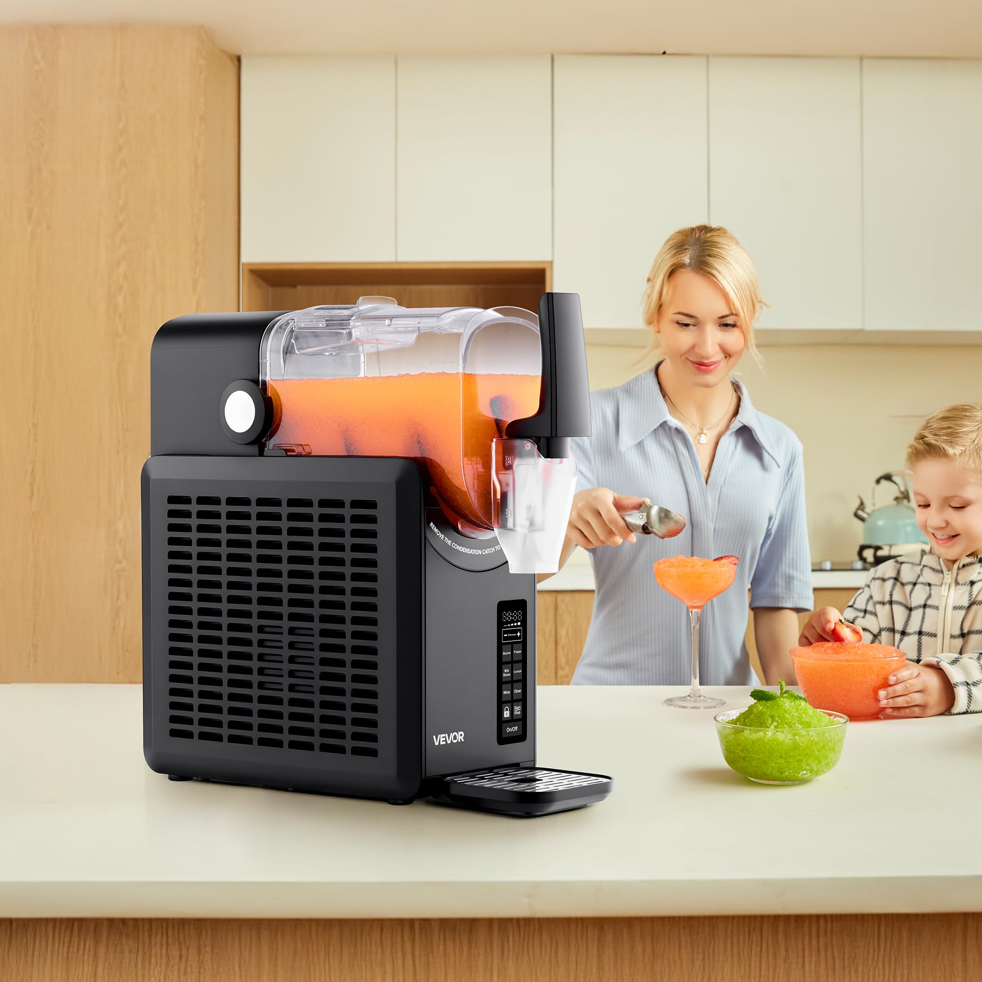 VEVOR Macchina per Granita da 2,6 L, Macchina per Bevande Ghiacciate Fredde con 5 Programmi Preimpostati, Funzinoe Autopulizia, Ghiacciate, Frappé, Milkshake, Cocktail
