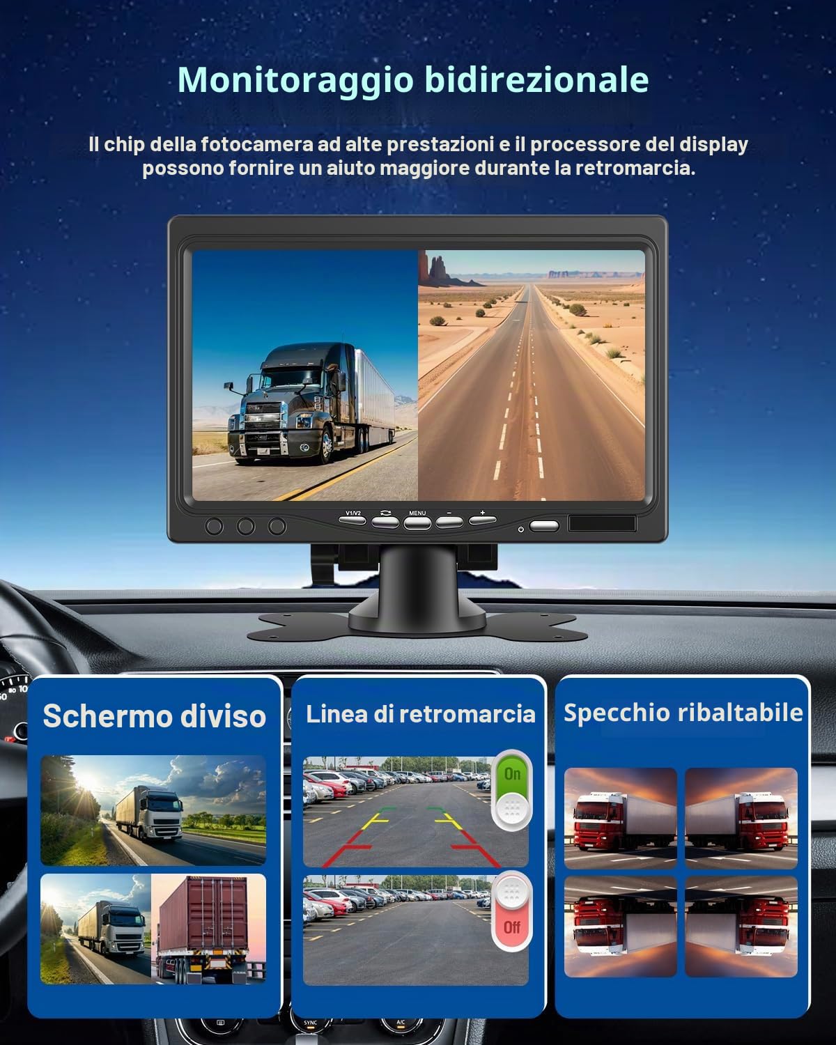 NHOPEEW Kit Telecamera di Backup con Monitor da 7 pollici - Telecamera di backup 1080P Supporto IP69 impermeabile/Super visione notturna - Kit monitor per camion/autobus/rimorchi/camper