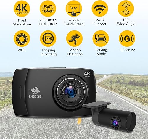 Miniatura 8 de Z-Edge T3P Cámara de tablero 4K de tres canales, 4K+1080P frontal e interior, 1600P+1080P+1080P Cámara triple para automóvil triple de tres vías,