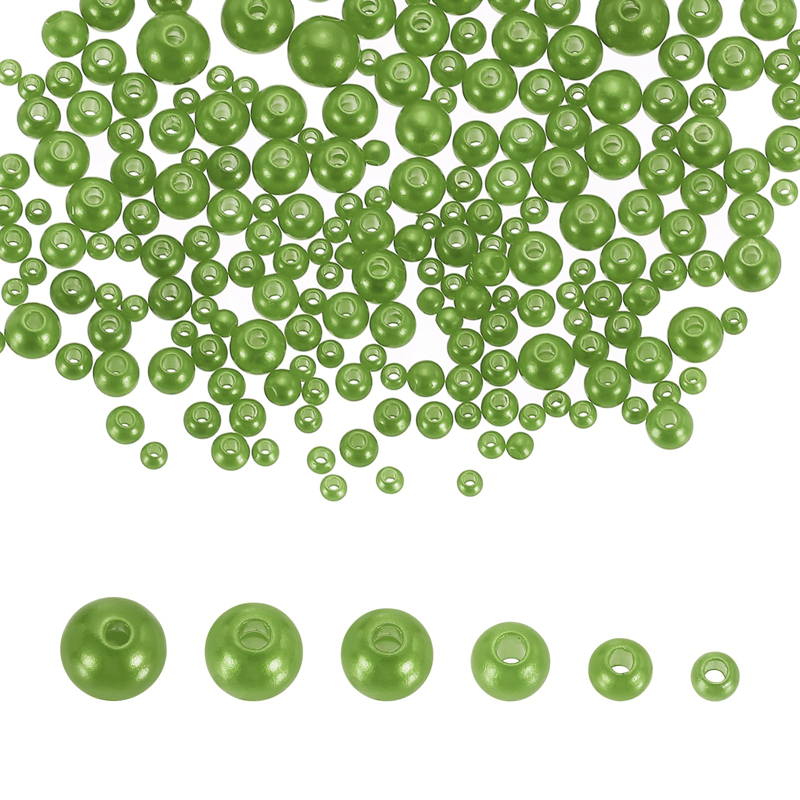 sourcing map 300Pcs Mixed Pearl Beads, 3-8mm Round Loose Crafts Beads with Hole, Plastic Bulk Decoration Spacer for Vase Fillers, Table Scatters, Dark Green