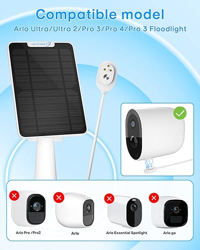 Miniatura 3 de Cargador de panel solar de 6 W compatible con cámara de seguridad Arlo UltraUltra 2Pro 3Pro 4Pro 3, paneles solares de carga IP65 resistente a la
