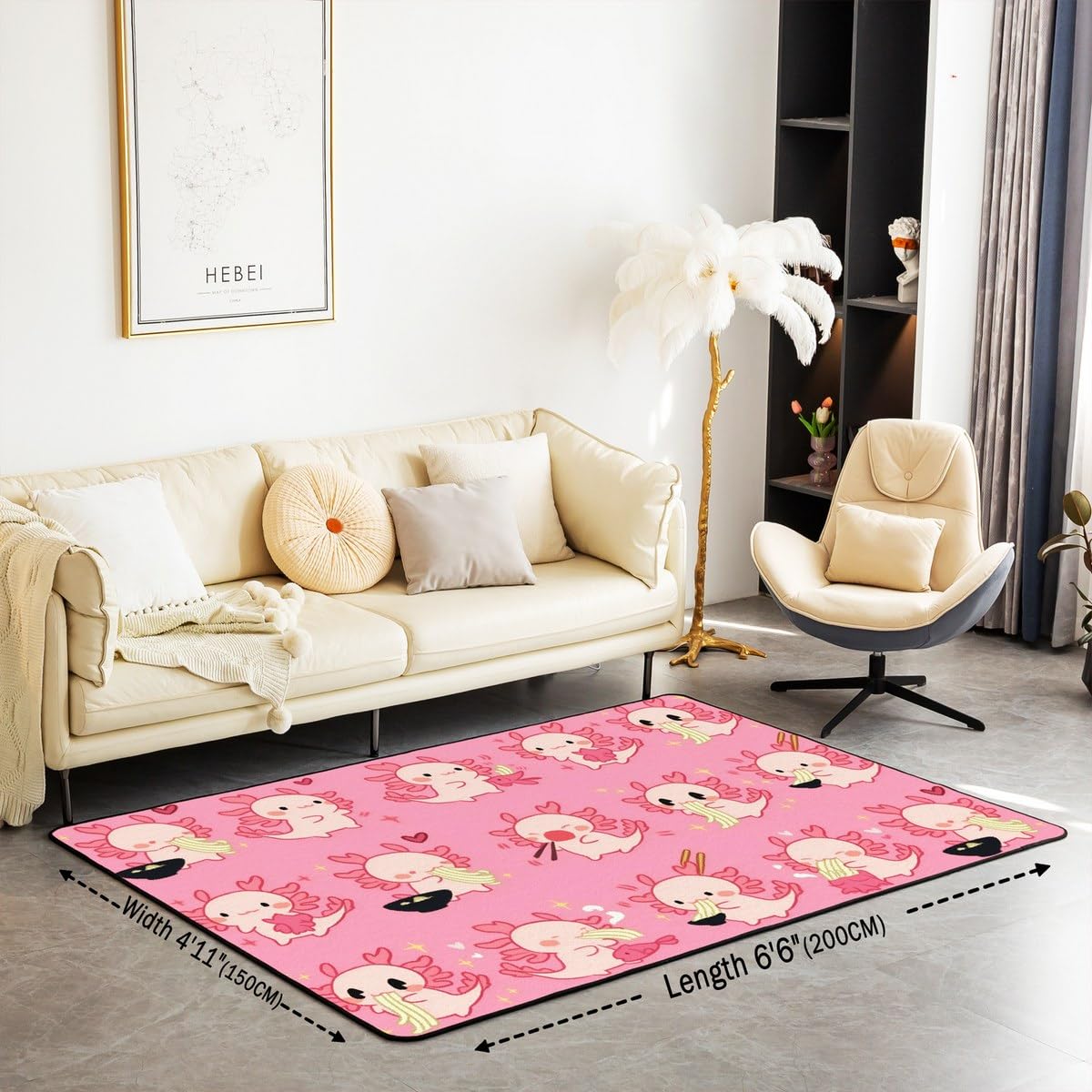 Loussiesd Lustige Axolotl Teppich 150x200cm Nette Axolotl Fisch Geschenke für Kinder Jungen Mädchen Modern Teppich Ultra weiche Axolotl gezogen Nudeln Muster Wohnzimmerteppich Küchenteppich