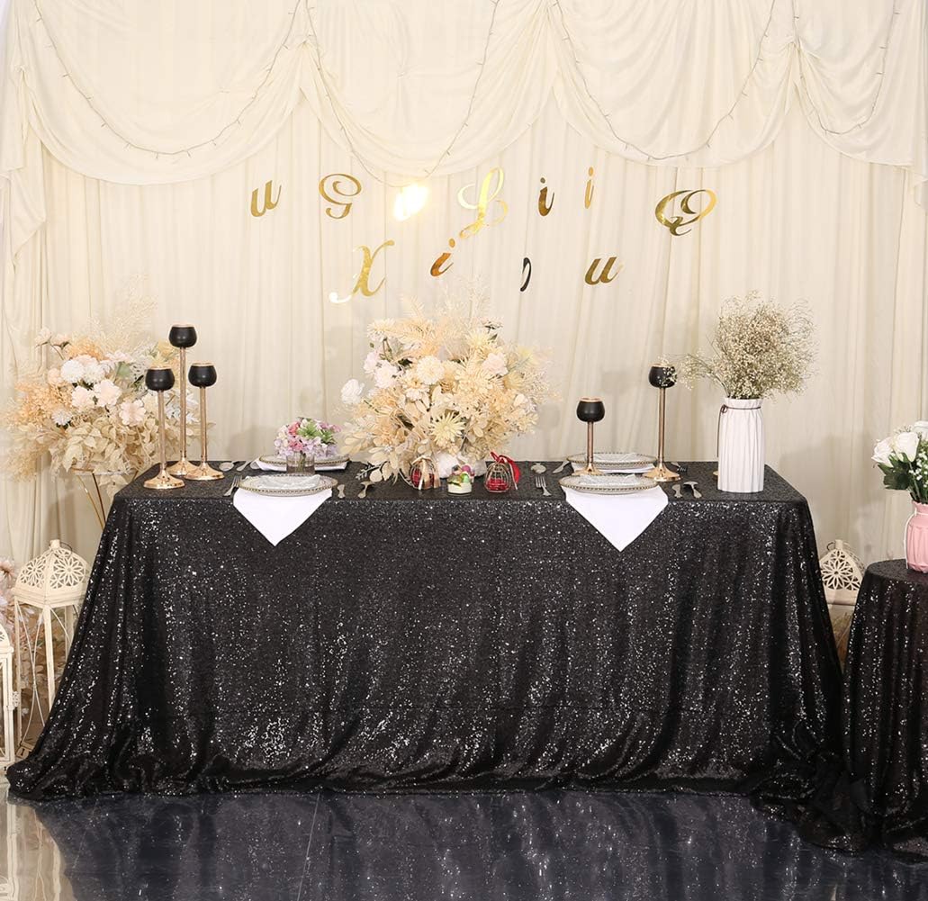 Eternal Beauty Sequin Tablecloths Rectangle Black 152 x 305 cm wedding Halloween Chrismas Party Banquet New Year’s Day — image 1