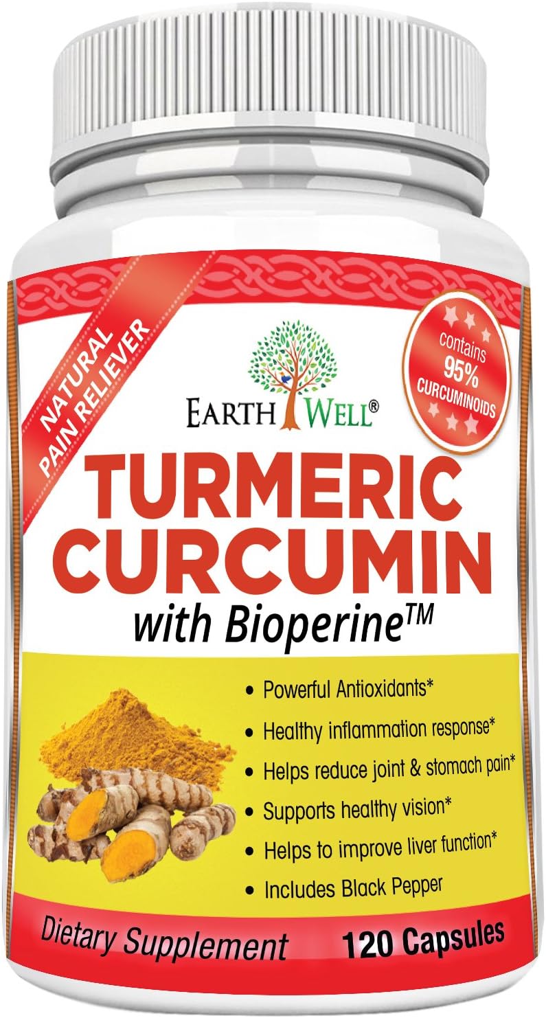 EarthWell Turmeric Curcumin Extract Anti-inflammatory Supplement, 650mg (120 Capsules)