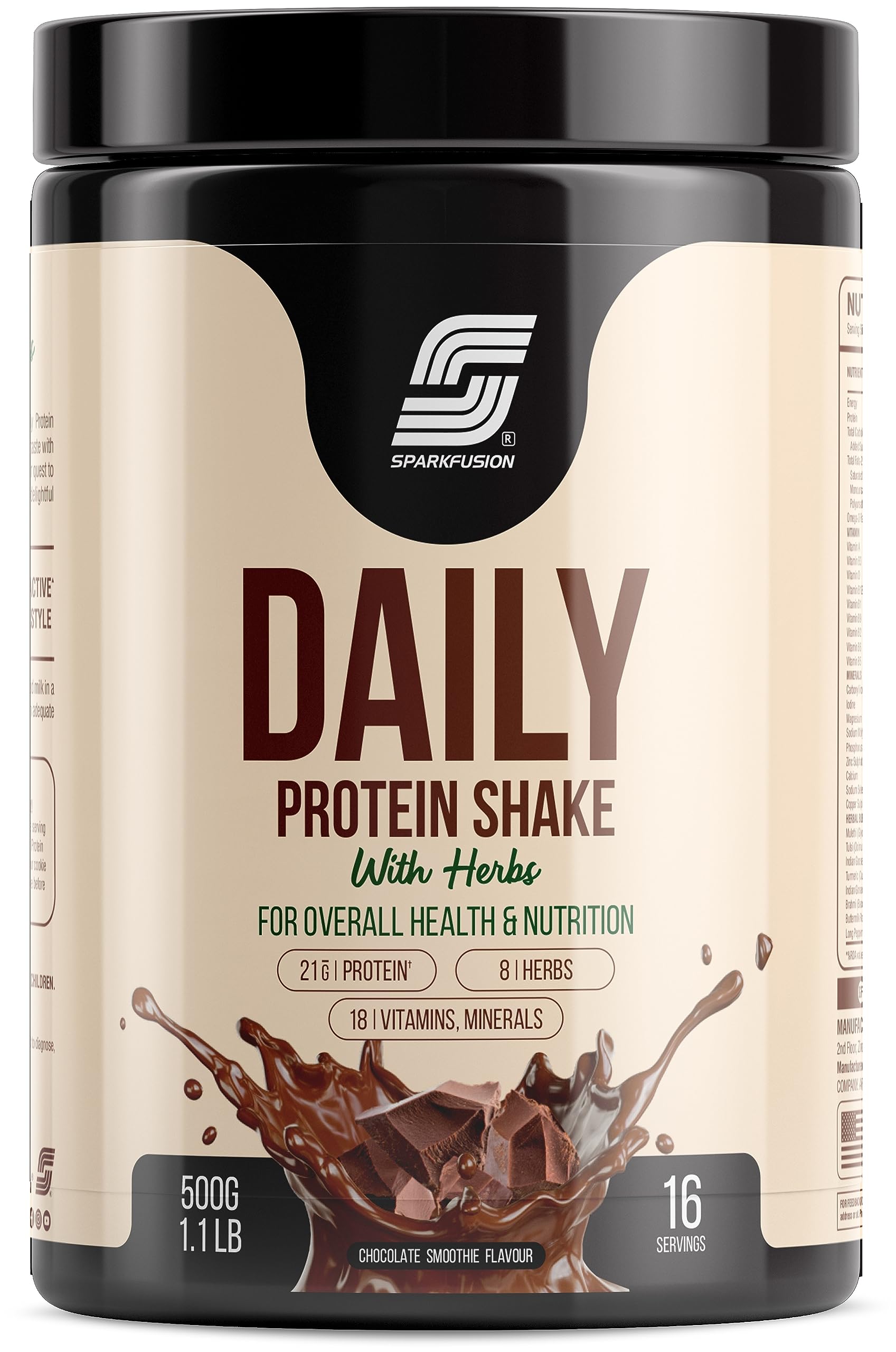 Daily Protein Shake With Hebrs | 21 Gm Protein With 8 Hebrs | For Men & Women | Chocolate Smoothie Flavour 500 Gm-image-43