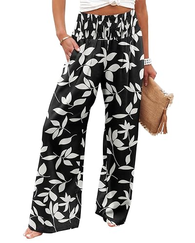 Angerella Womens Elastic High Waisted Palazzo Pants Casual Wide Leg
