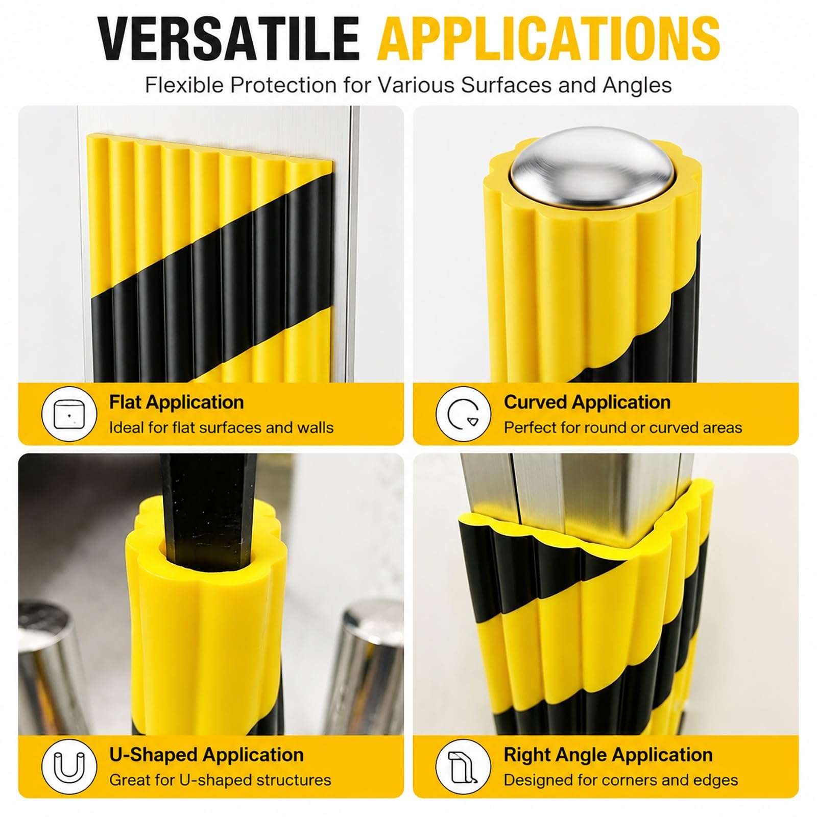 Protector de Bordes de Seguridad de 5 M, Tira Protectora de Esquinas en Negro y Amarillo con Respaldo Adhesivo, para Paredes, Almacenes, Estacionamientos y Equipos