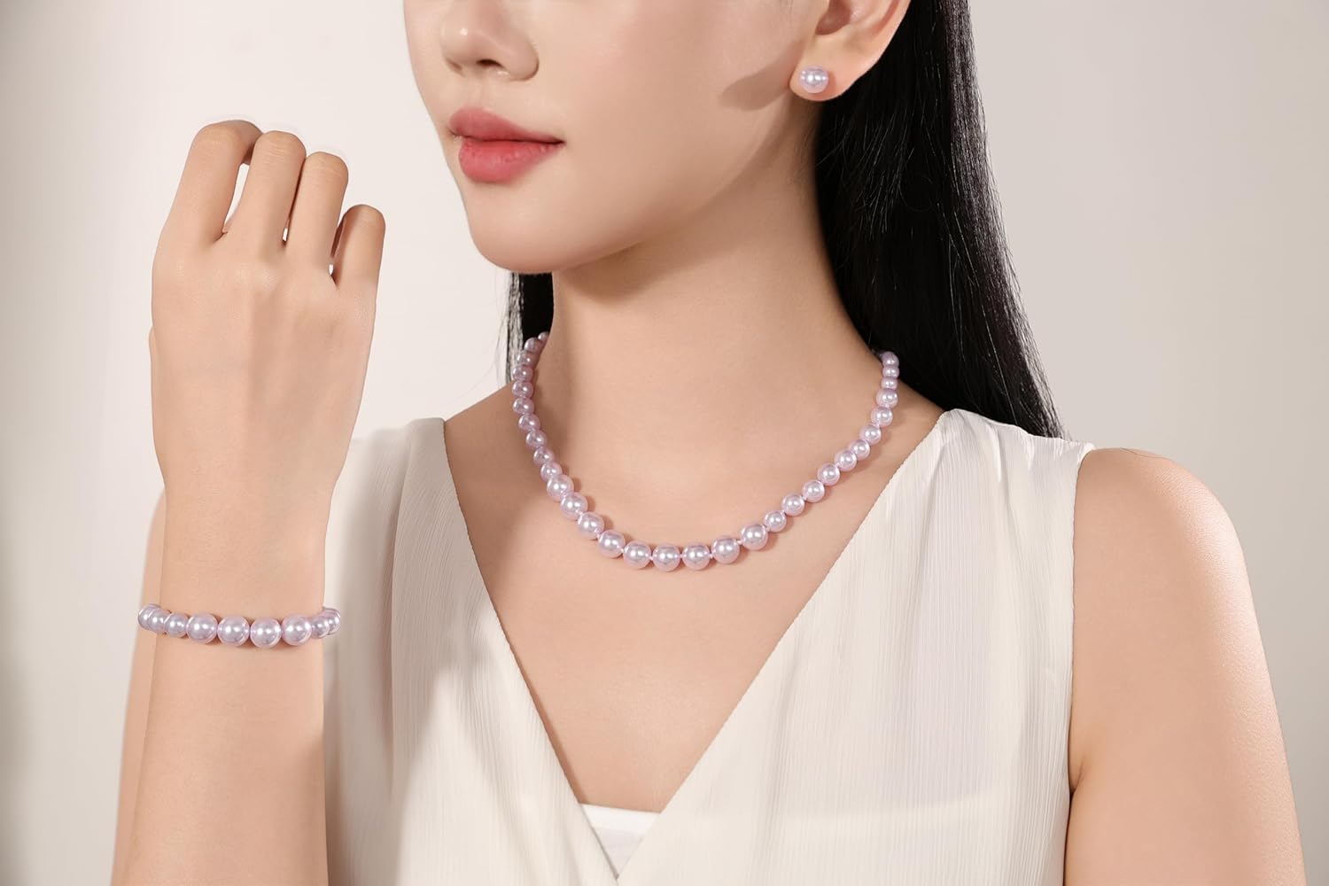 Pearl Jewelry Set for Women – 3-Piece Glass Imitation Pearl Necklace, Bracelet & Stud Earrings Set, Faux Jewelry for Weddings, Parties, and Gifts - Image 3