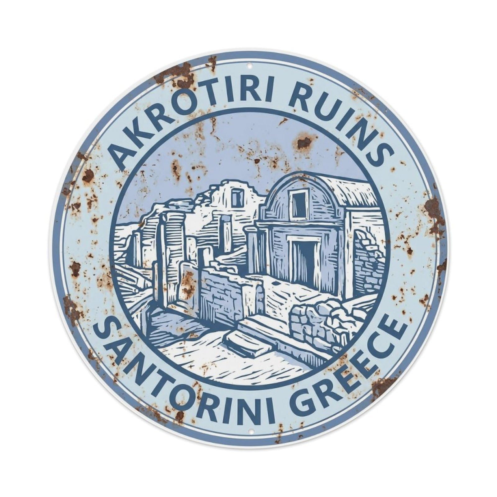 Fqnyr Style Metal Tin Sign Vintage Travel Akrotiri Santorini Ruins