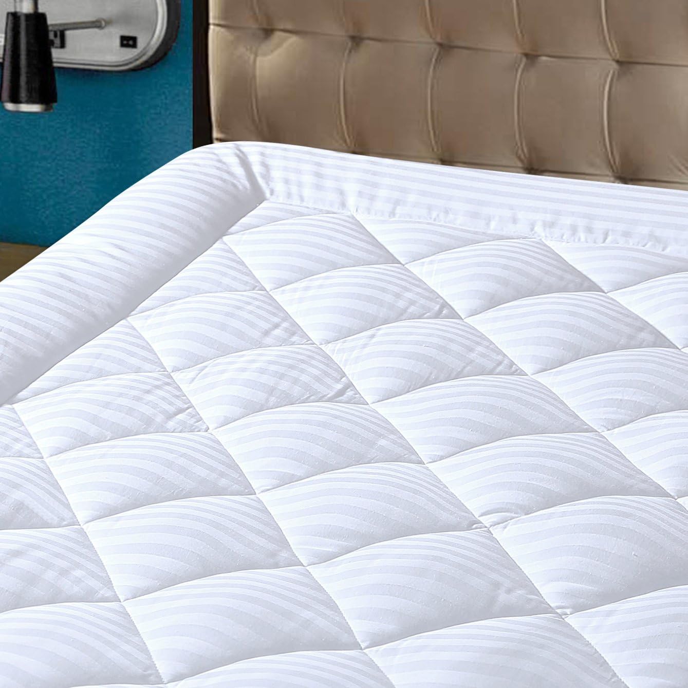 HYPNOS Cal King Mattress Pad Cover 300TC Storm Goose Down Alternative with 18" Deep Pocket Mattress Topper By Mattress Topper Hypoallergenic Quilted Stretch-to-Fit,Cal King