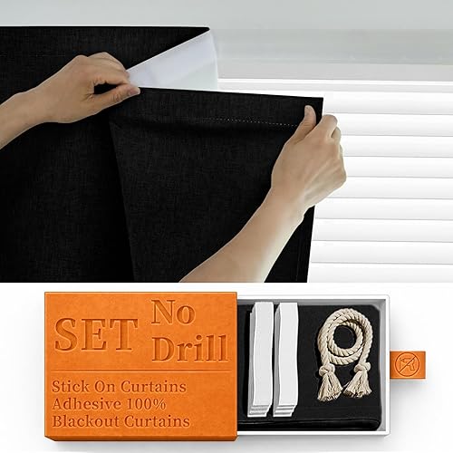 100% Cortinas adhesivas con cinta mágica para oscurecimiento total, cortinas enrollables para ventanas sin necesidad de perforación, autoadhesivas,