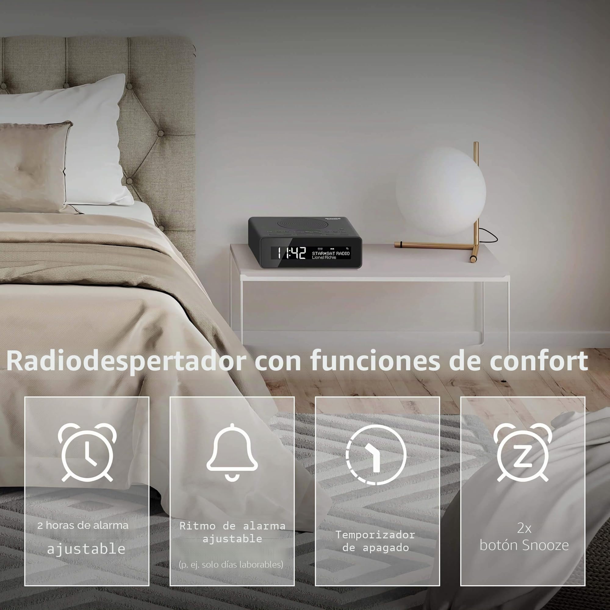 TechniSat DIGITRADIO 51 - Radio Despertador DAB+ (DAB, FM, Radio Reloj, Despertador con 2 Tiempos de Alarma Ajustables, Función de Repetición, Temporizador, Pantalla Regulable) Blanco