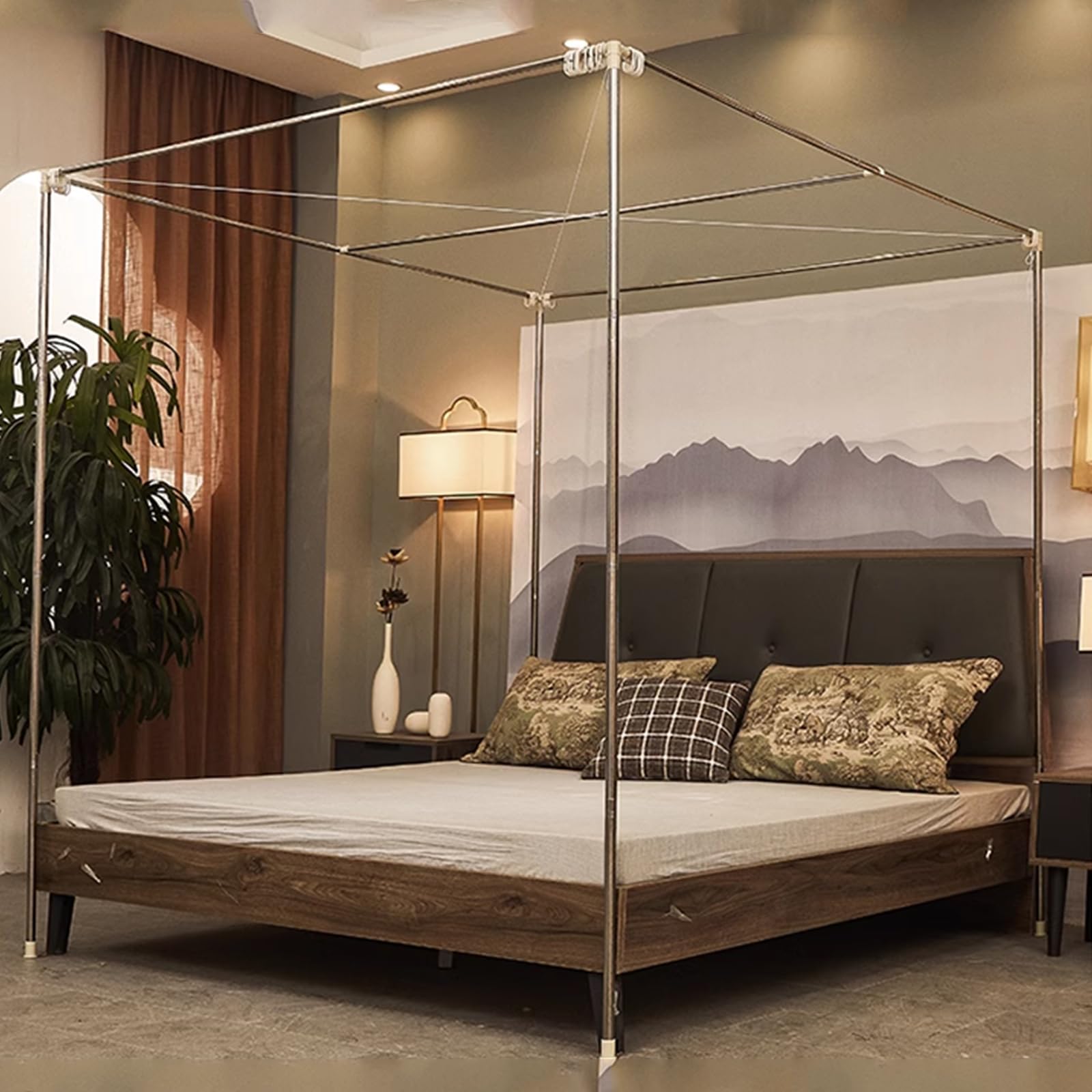 Princess 4 Postes De Esquina Mosquitera Y Cortinas Opacas para Cama Cortina De Cama con Dosel Acogedor De Doble Capa, Protección De Privacidad para Decoración De Toldos De Dormitorio