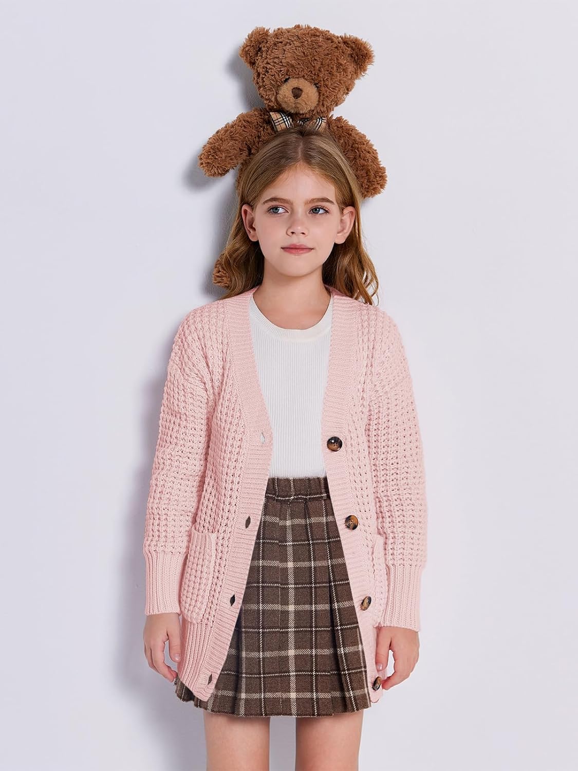 Imily Bela Girls Sweaters Kids Open Front Button Down Knit Cardigans with Pockets - Image 5