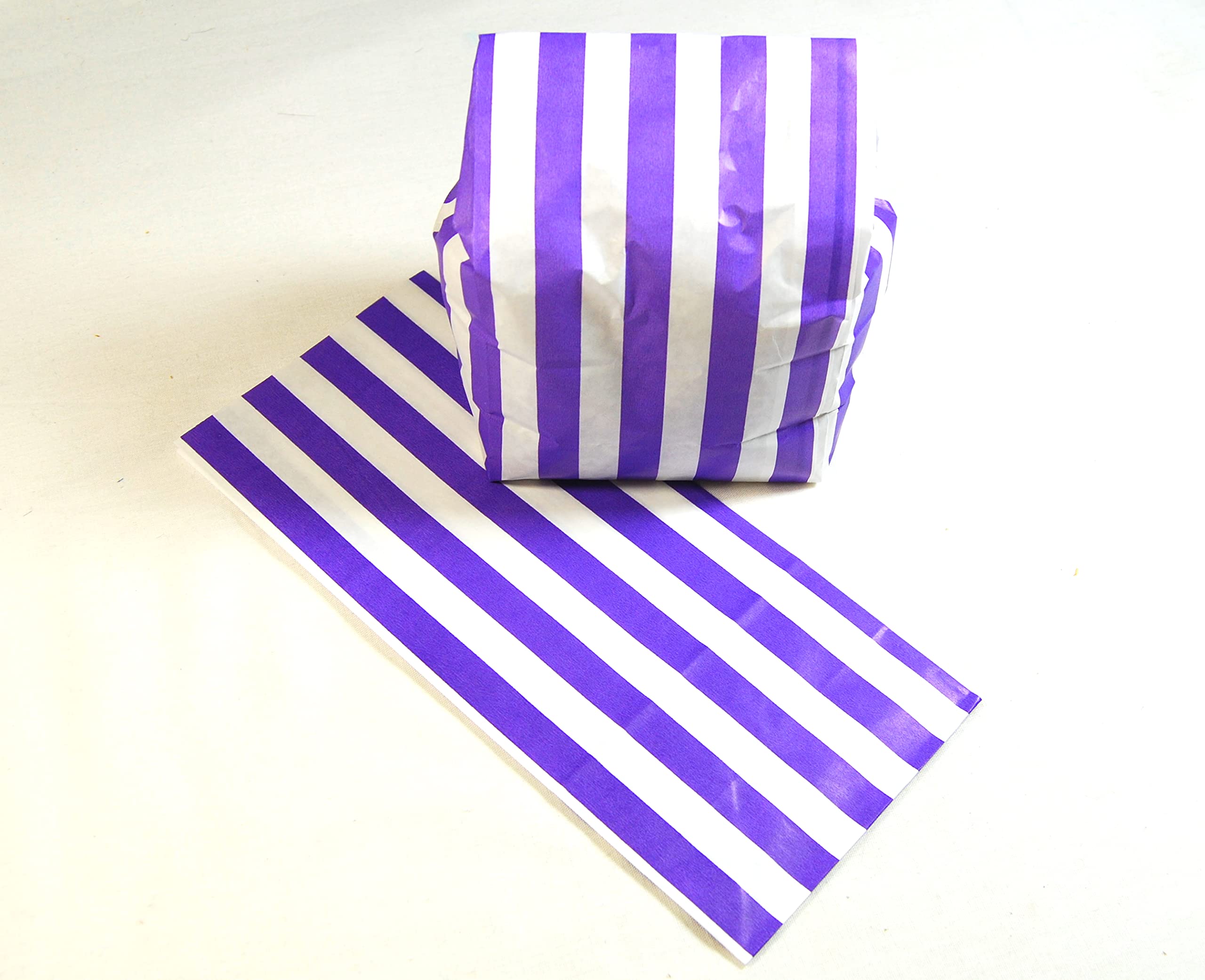 celloexpress 11cm x 24cm Paper Stripe Design Pick N Mix Candy Sweet Bags - Wedding Favour Cake Party Bags (Purple Stripes, Pack of 500)