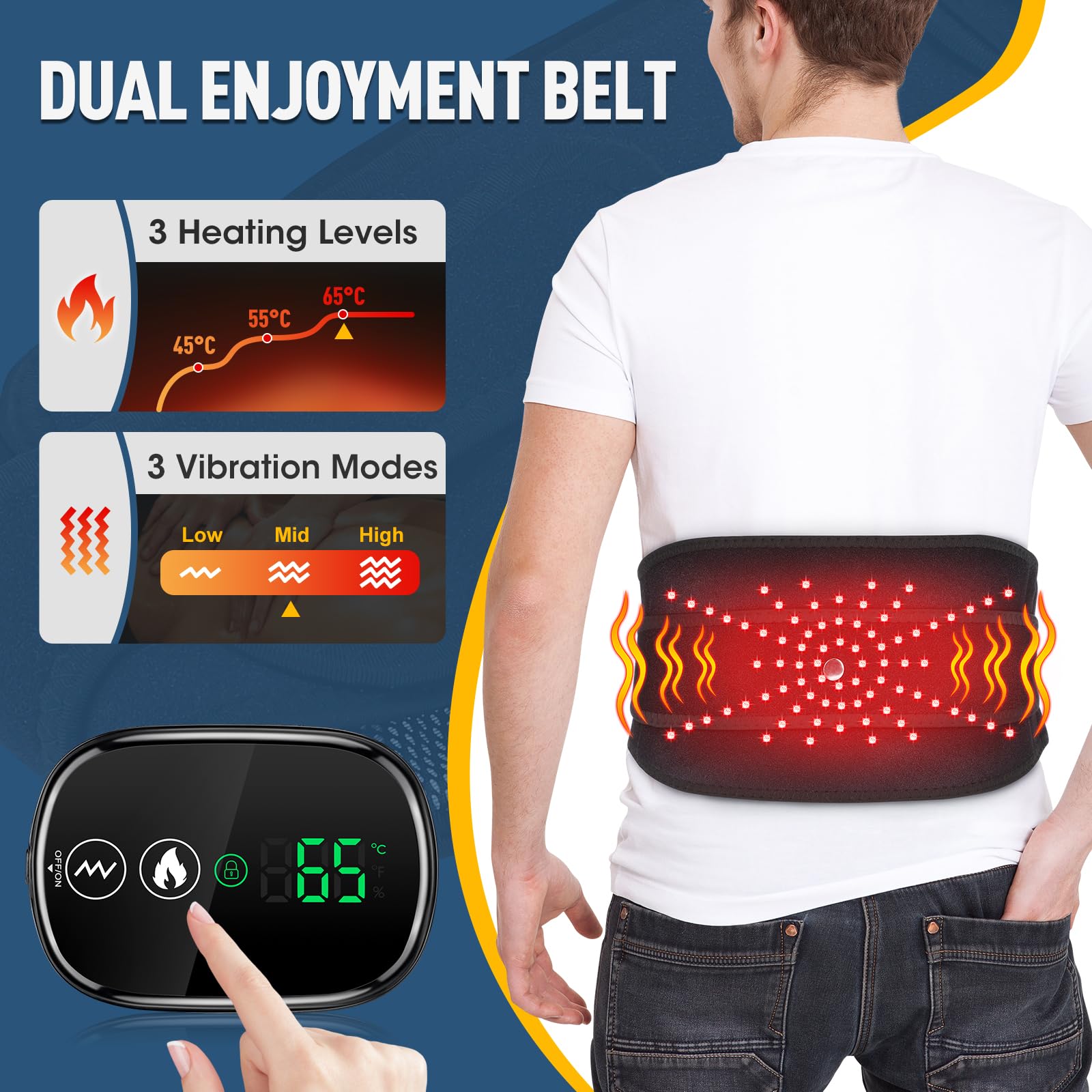 Tendina Di Riscaldamento Elettrico Per La Vita, Cintura Riscaldante Senza Fili Per Il Dorso Con Schermo Tattile Esclusivo, 3 Livelli Calore, 3 Modalità Massaggio, Per l'addome Con 5000mAh