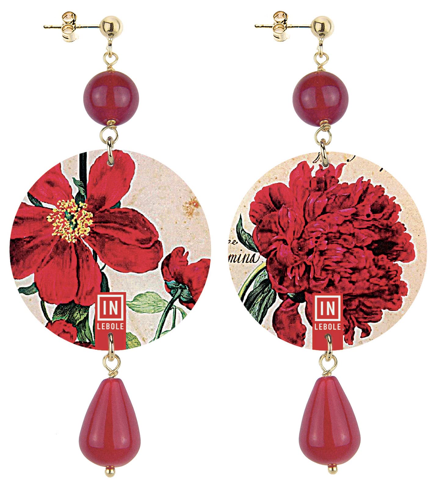 Collezione The Circle Fiore Rosso Orecchini da Donna in Ottone Pietra Rubino