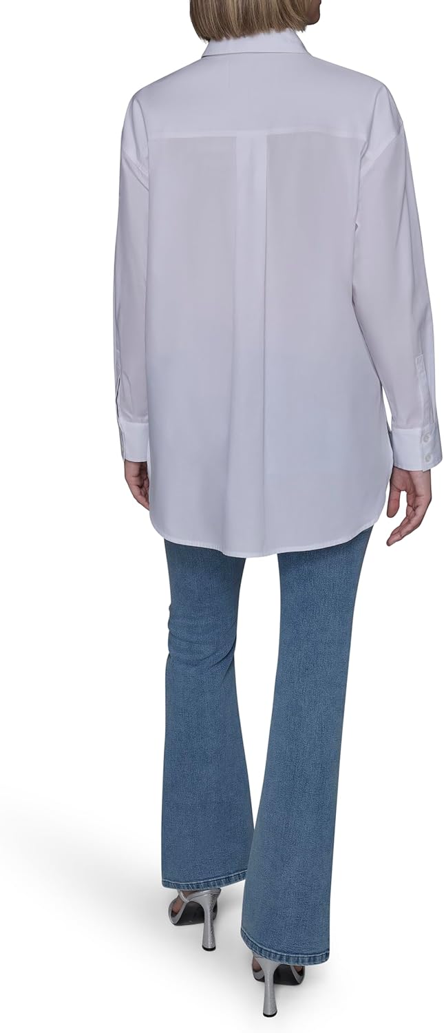 Karl Lagerfeld Womens Long Sleeve Collared Neck Whimsy Oversized Button Down - Image 4