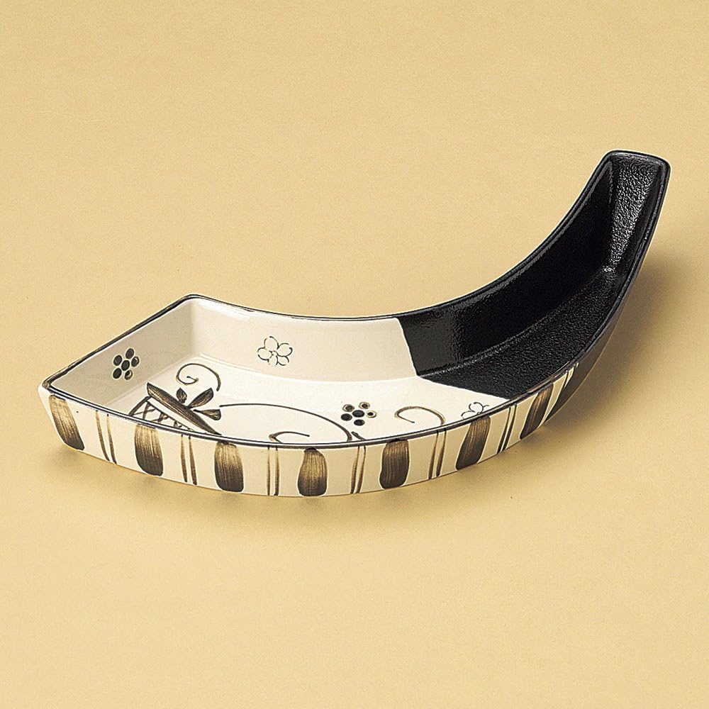 Black Oribe Twist Appetizer Plate, 11.8 x 3.5 x 1.8 inches (30 x 9 x 4.6 cm), 14.2 oz (423 g), Protruding Plate, Restaurant, Ryokan, Japanese Tableware, Stylish, Commercial Use